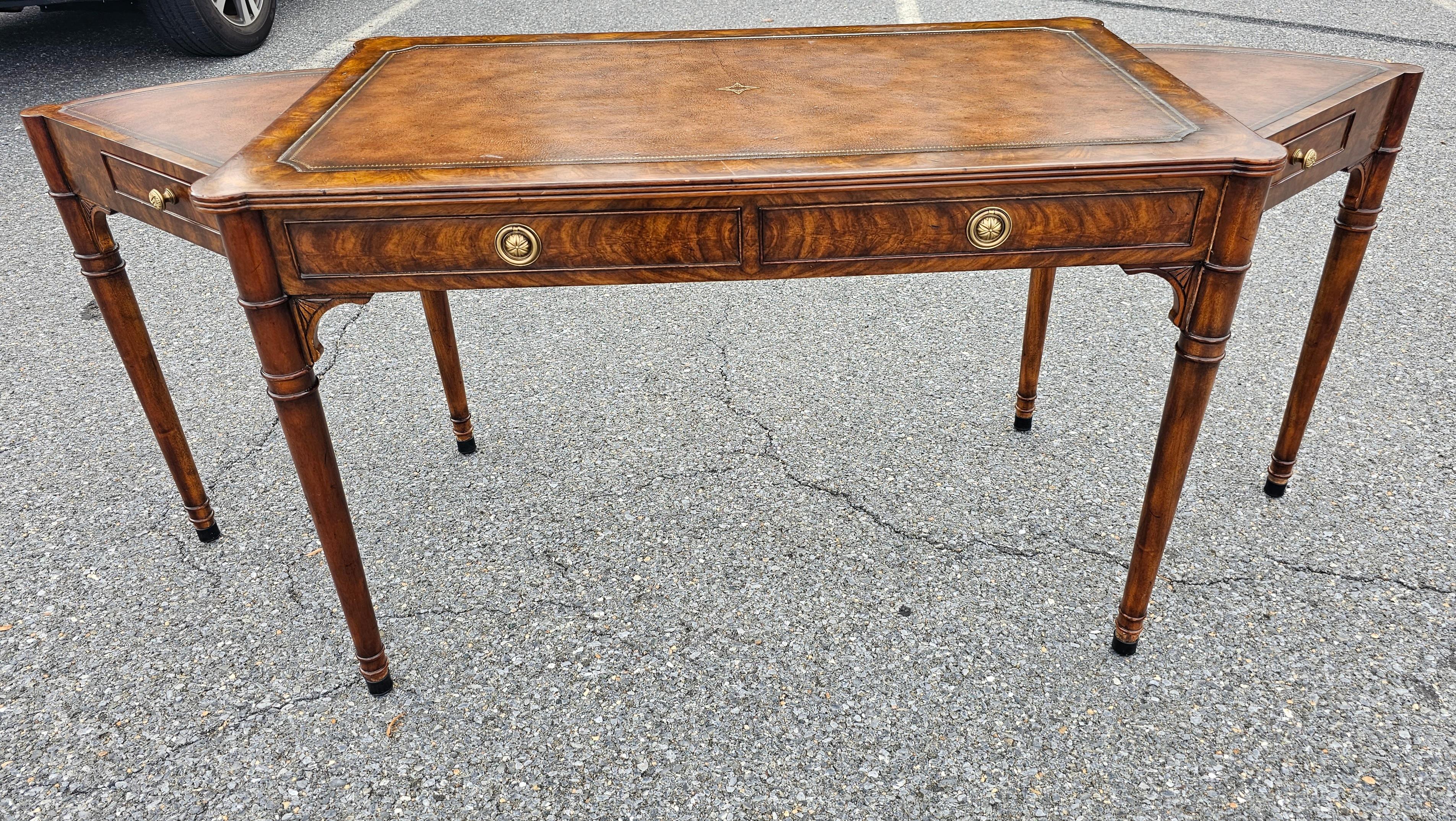 Theodore Alexander Extendable Mahogany and Tooled Leather Top Writing Desk In Good Condition For Sale In Germantown, MD