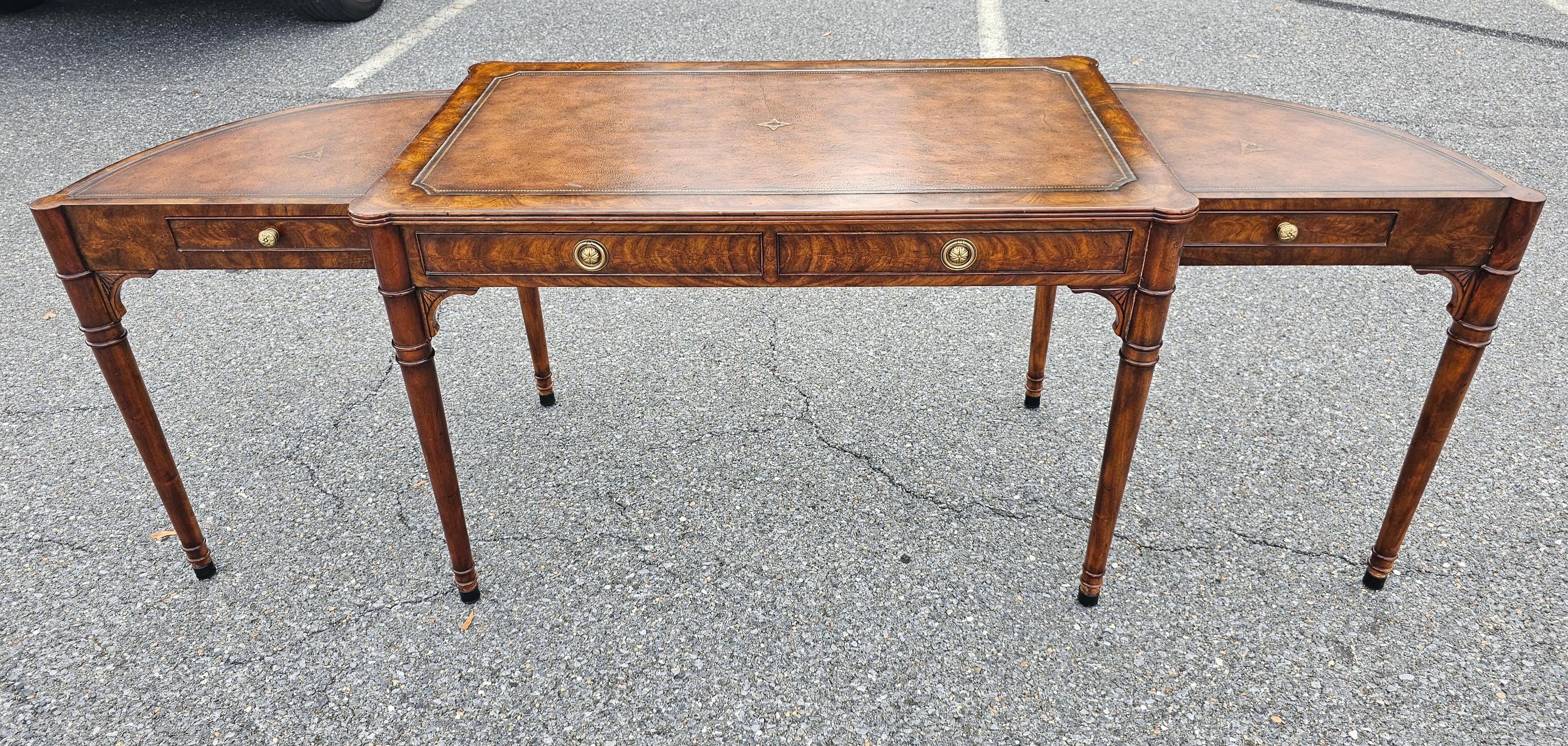 Contemporary Theodore Alexander Extendable Mahogany and Tooled Leather Top Writing Desk For Sale