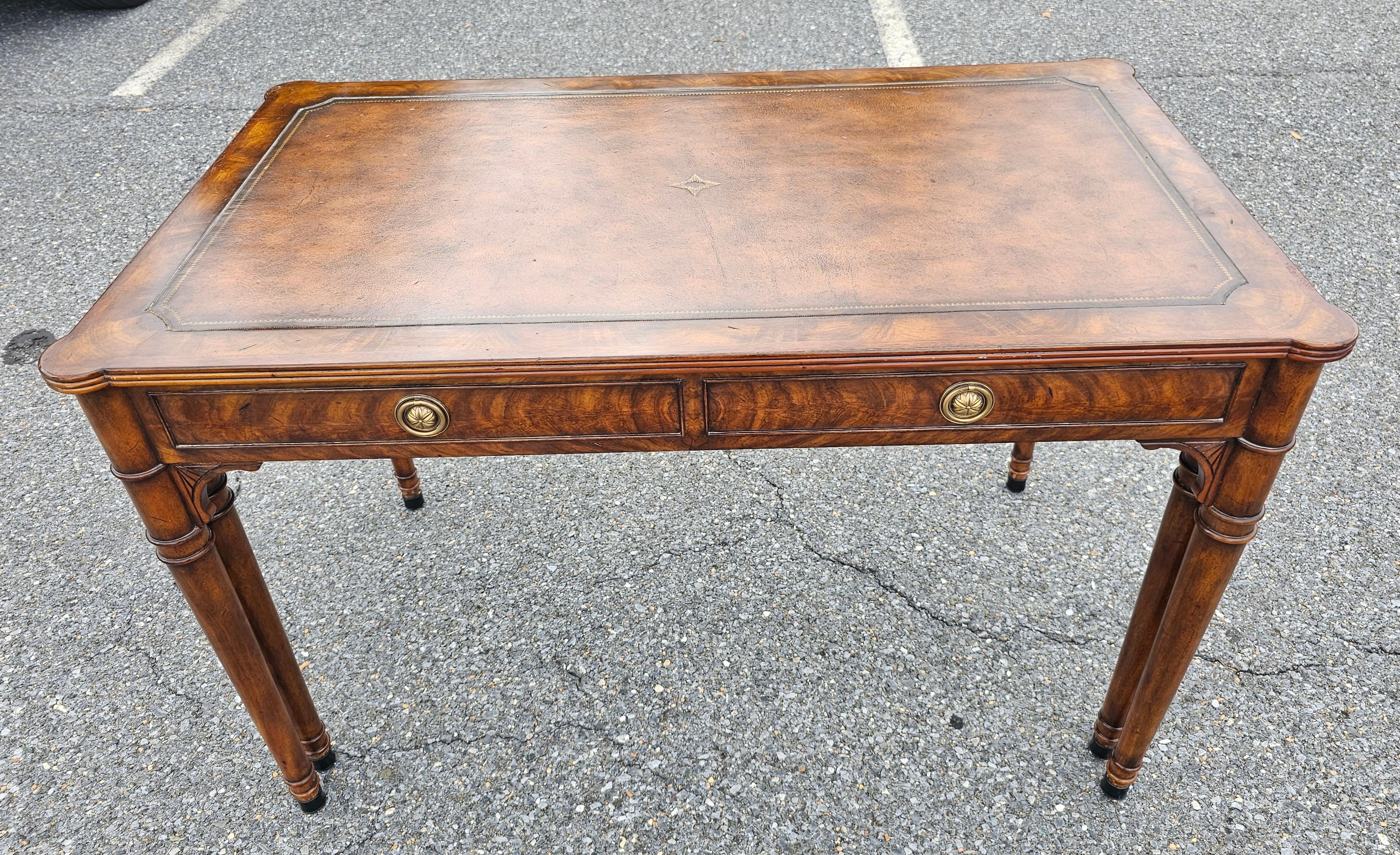 Theodore Alexander Extendable Mahogany and Tooled Leather Top Writing Desk For Sale 1