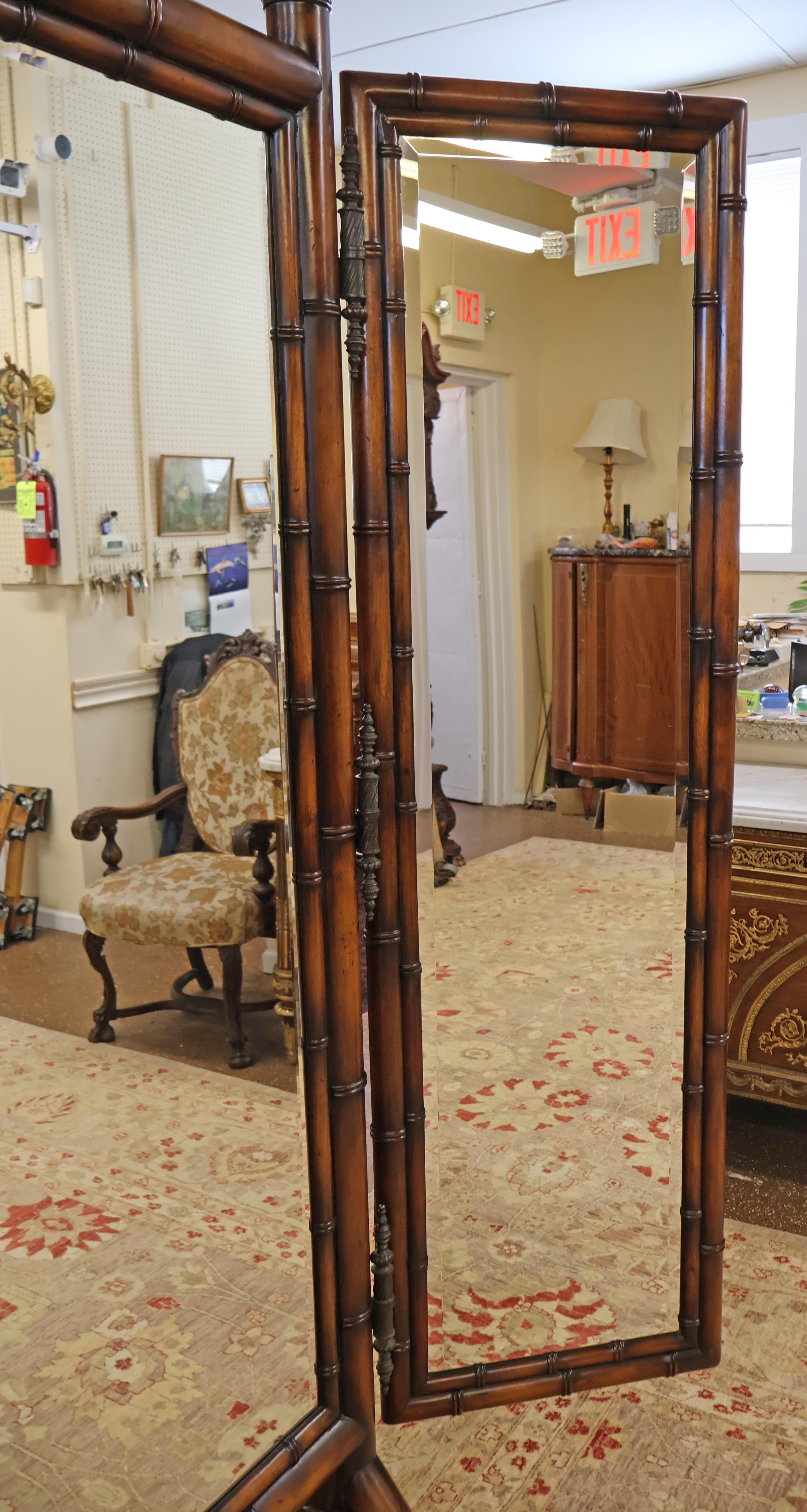 Theodore Alexander Faux Bamboo Three Way Tri-Fold Dressing Mirror 7