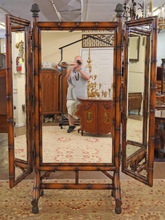 Theodore Alexander Faux Bamboo Three Way Tri-Fold Dressing Mirror