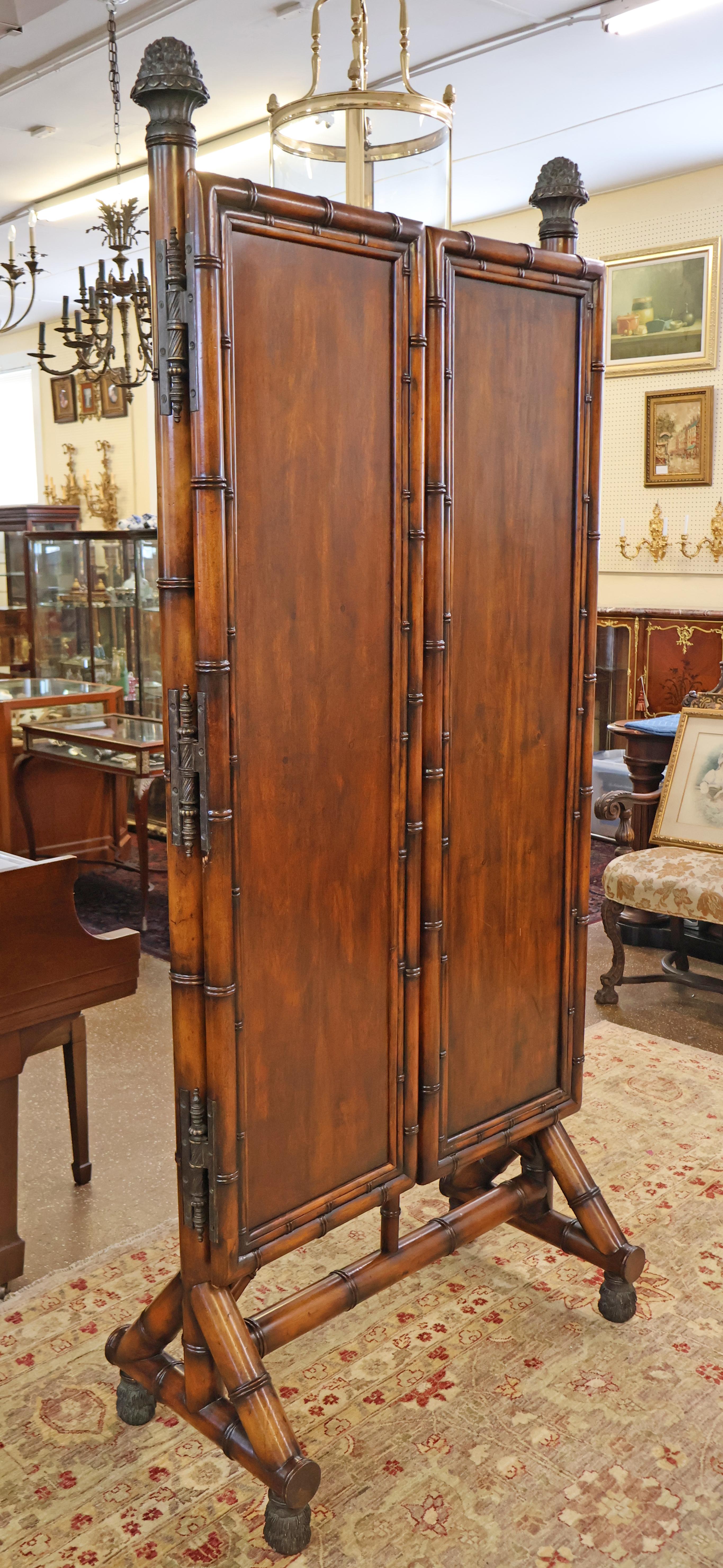 Theodore Alexander Faux Bamboo Three Way Tri-Fold Dressing Mirror In Good Condition In Long Branch, NJ