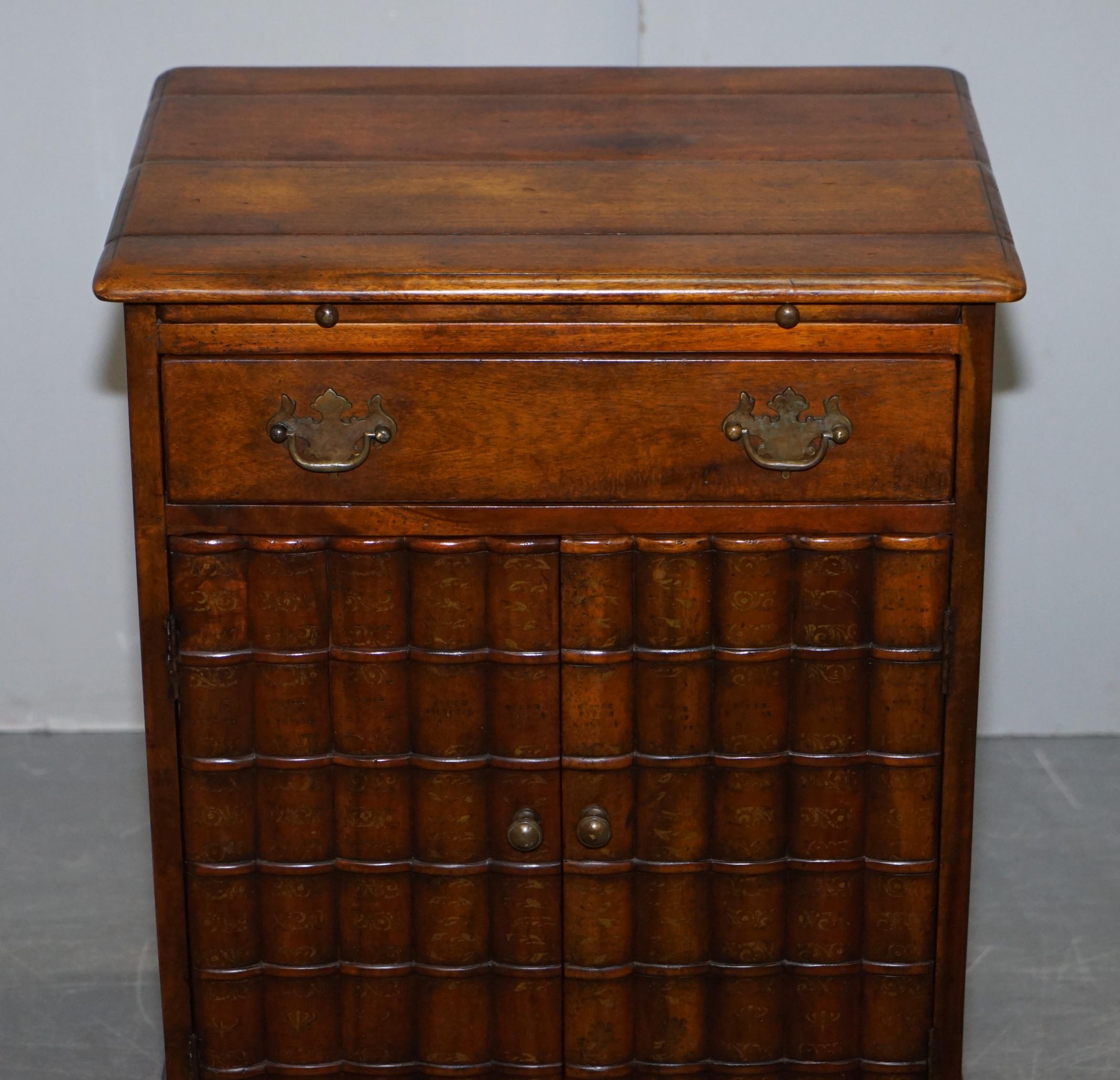 Regency Theodore Alexander Faux Book Fronted Side End Wine Table Butlers Tray Drawers For Sale