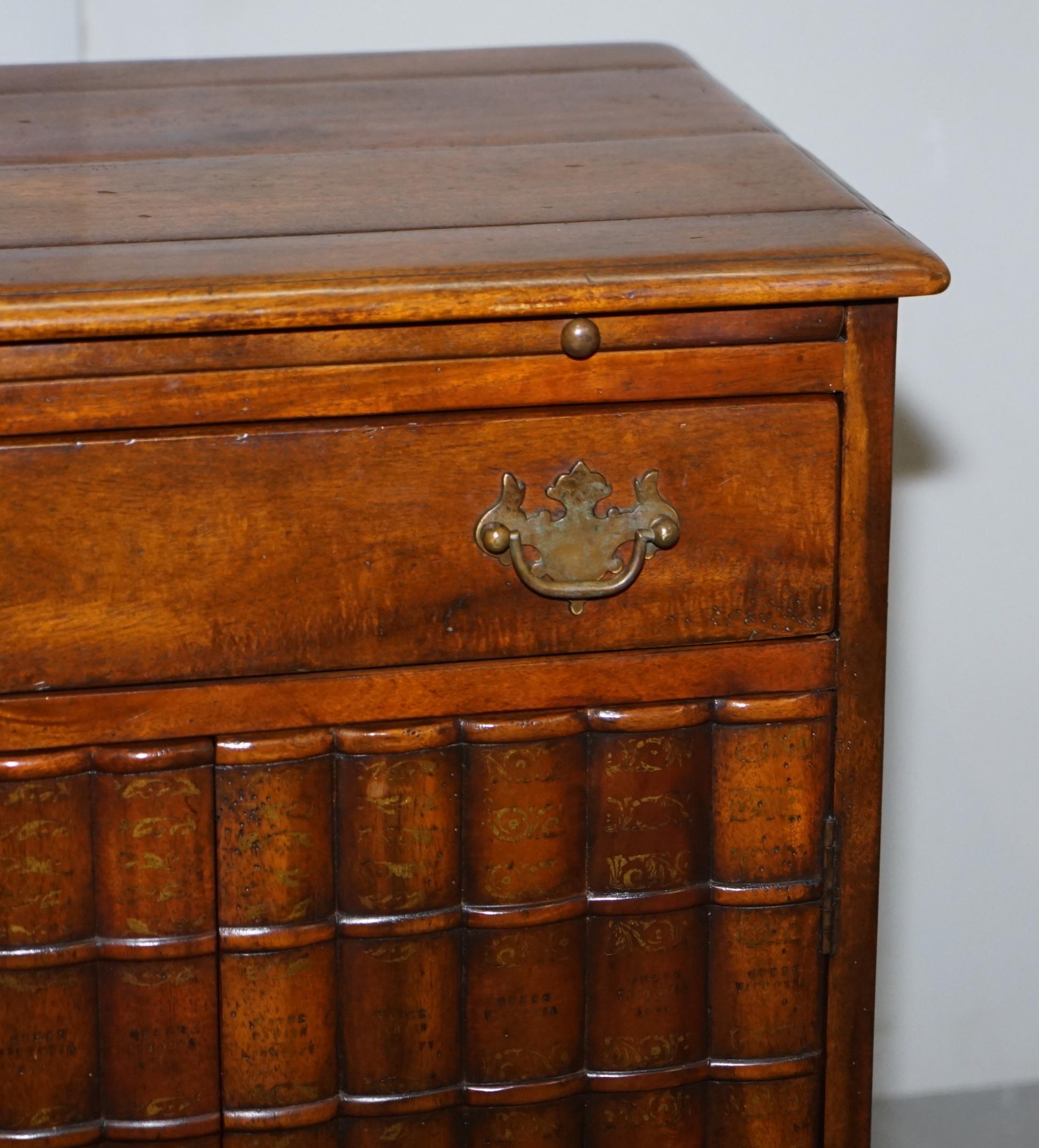 20th Century Theodore Alexander Faux Book Fronted Side End Wine Table Butlers Tray Drawers