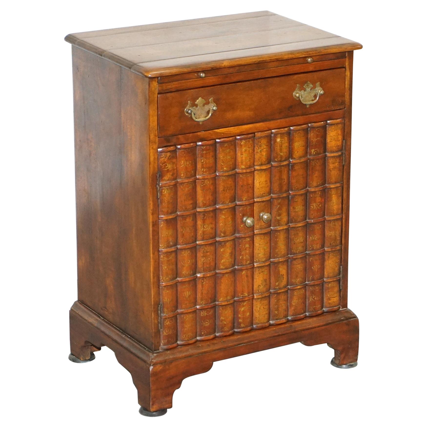 Theodore Alexander Faux Book Fronted Side End Wine Table Butlers Tray Drawers For Sale