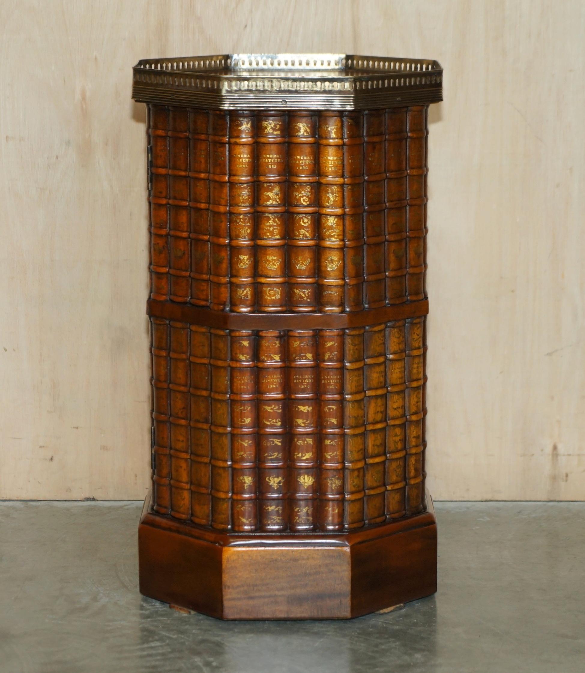Theodore Alexander Faux Book Side End Lamp Wine Table Brown Leather Top 8