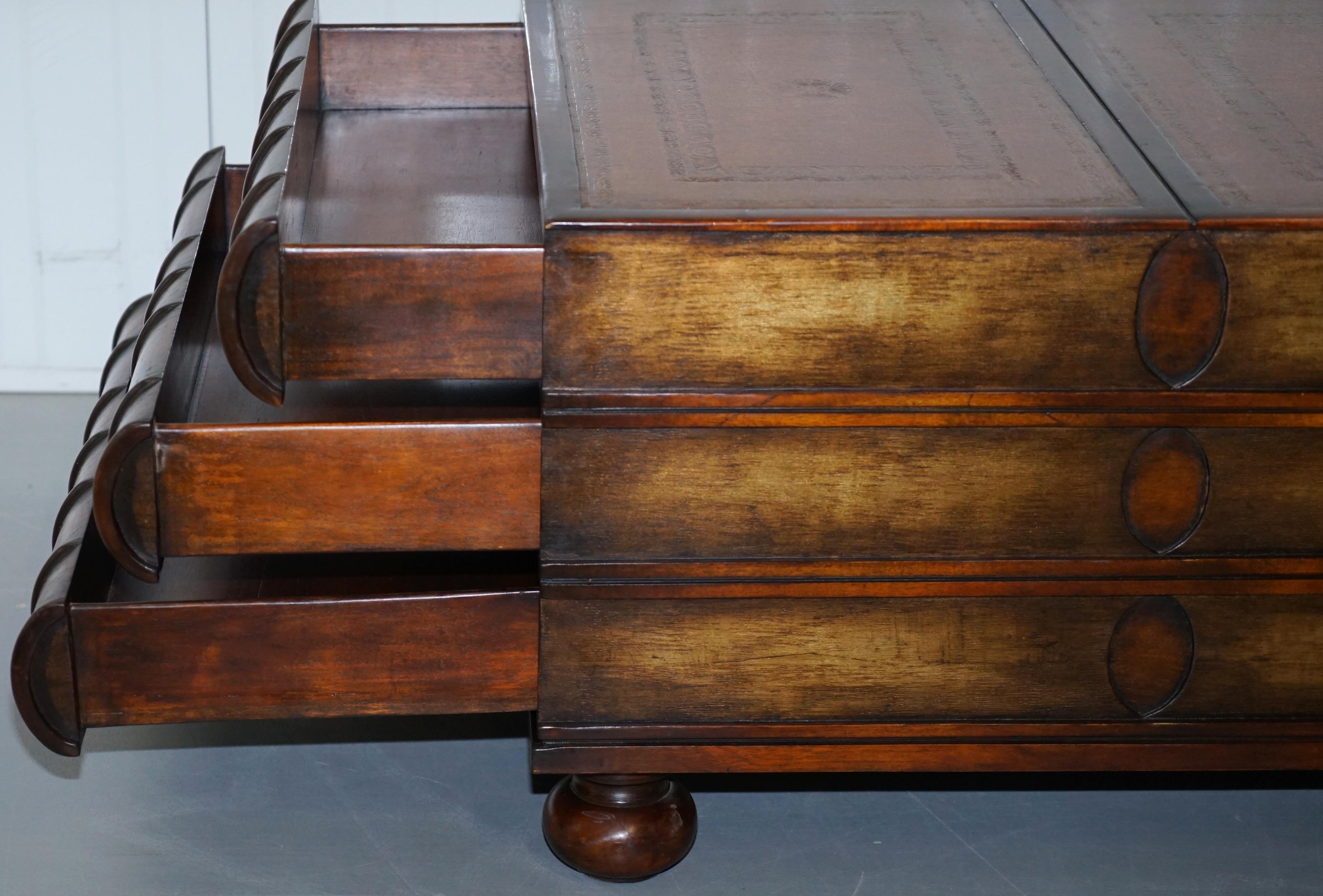 Theodore Alexander Faux Scholars Books Coffee Table Chest of Drawers Leather Top 5