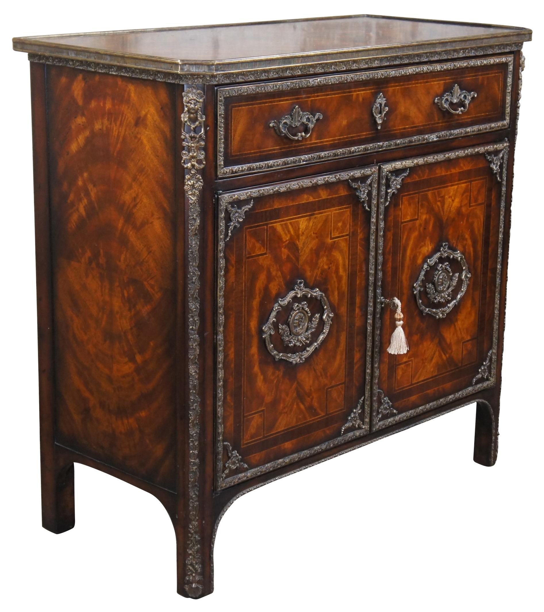 Louis XVI Theodore Alexander Flame Mahogany Althorp Flourish Side Table Console Cabinet For Sale
