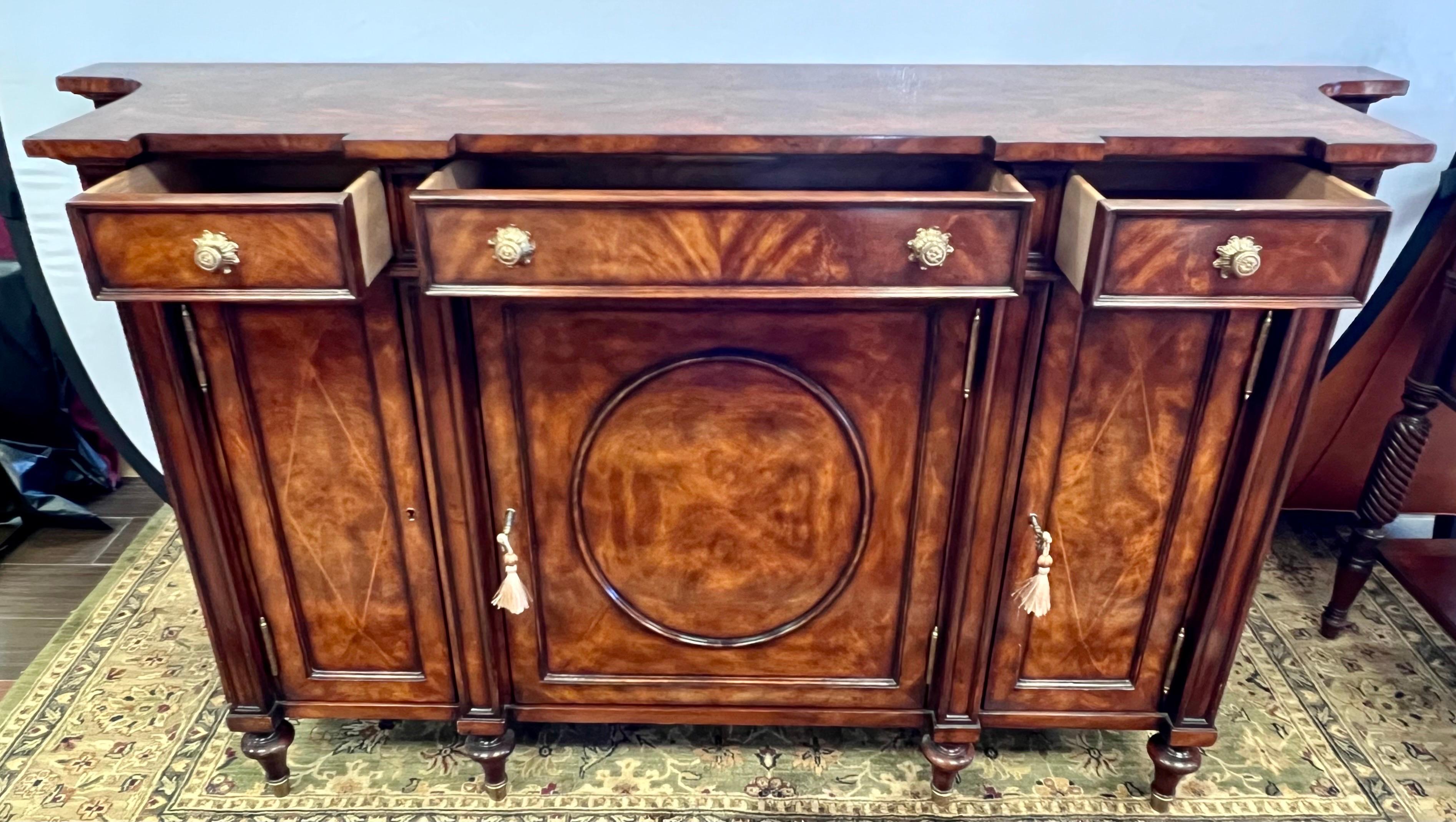 Philippine Theodore Alexander Flame Mahogany Concave Credenza Sideboard Buffet