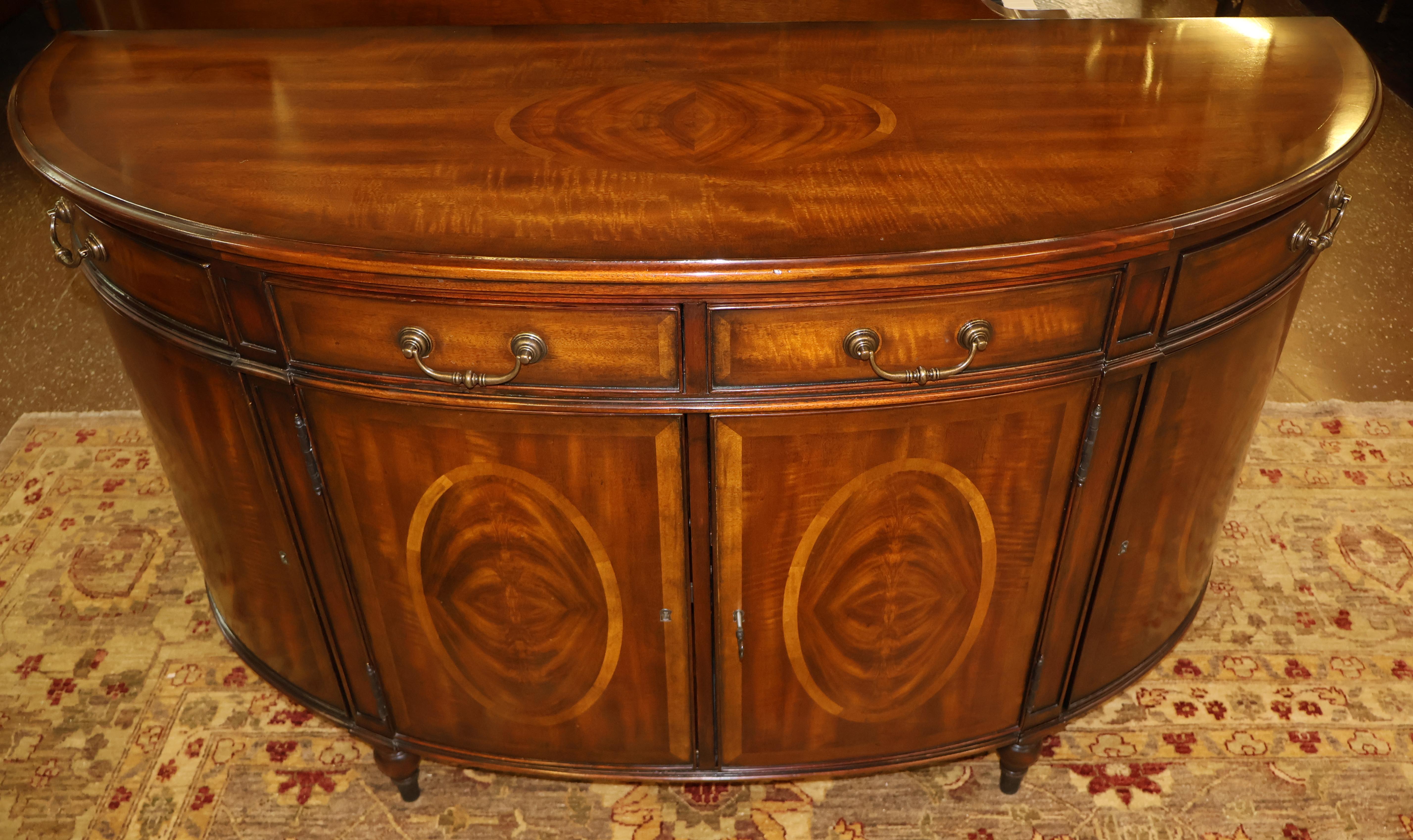 Theodore Alexander Flame Mahogany Demilune Regency Style Buffet Server Sideboard In Good Condition In Long Branch, NJ