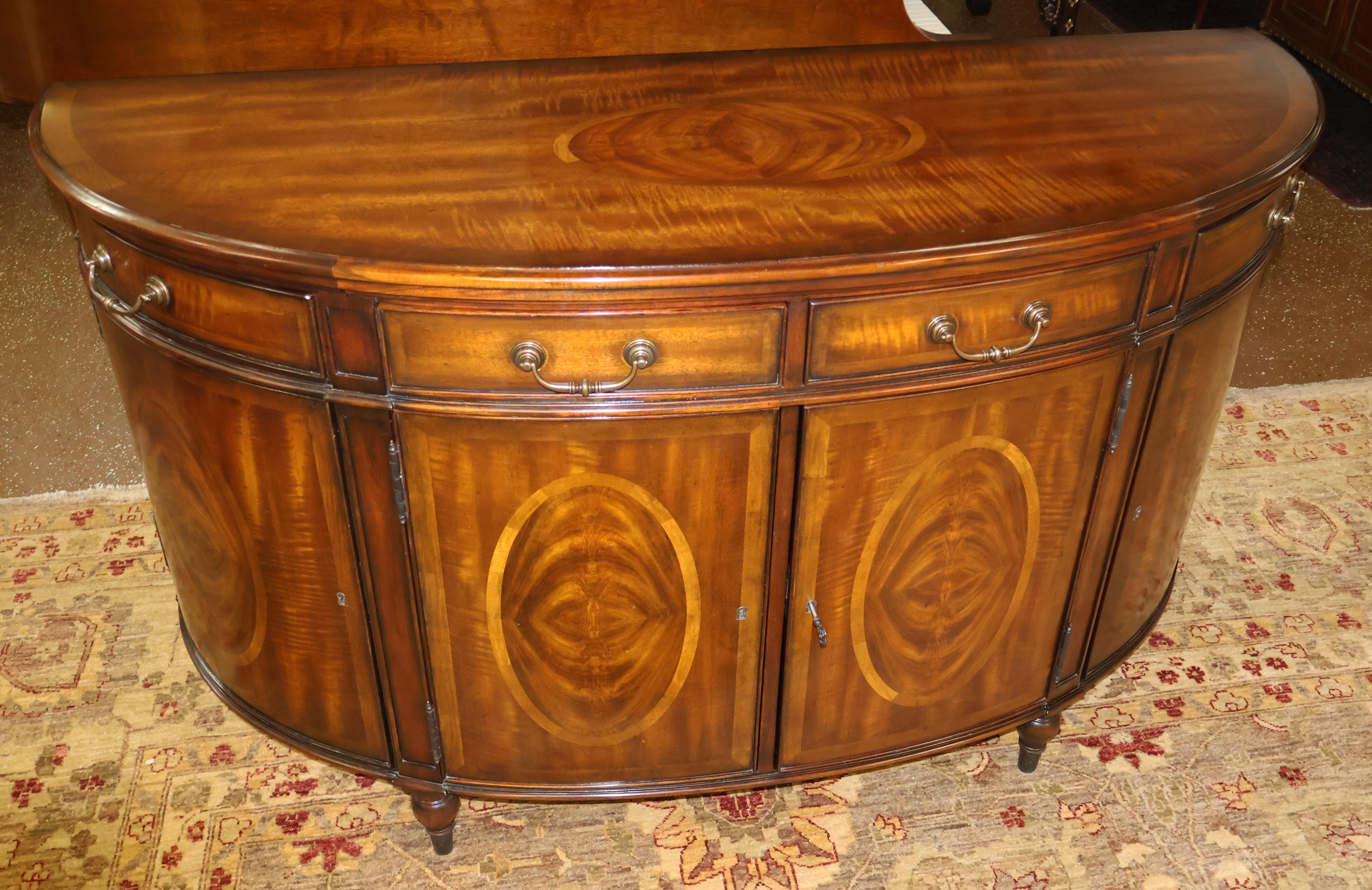 Contemporary Theodore Alexander Flame Mahogany Demilune Regency Style Buffet Server Sideboard