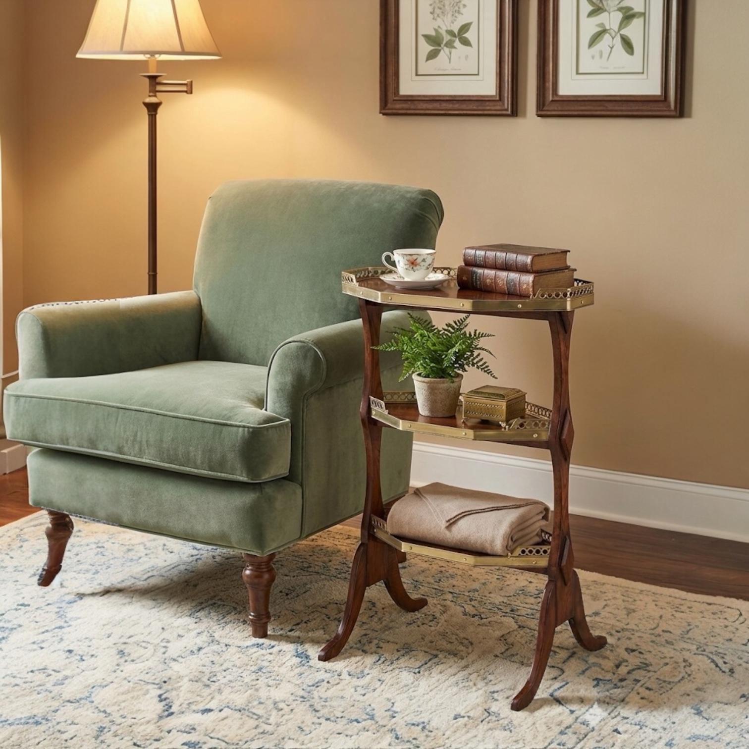 Brass Theodore Alexander For Hickory Chair Regency Style Tiered Butler’s Side Table For Sale