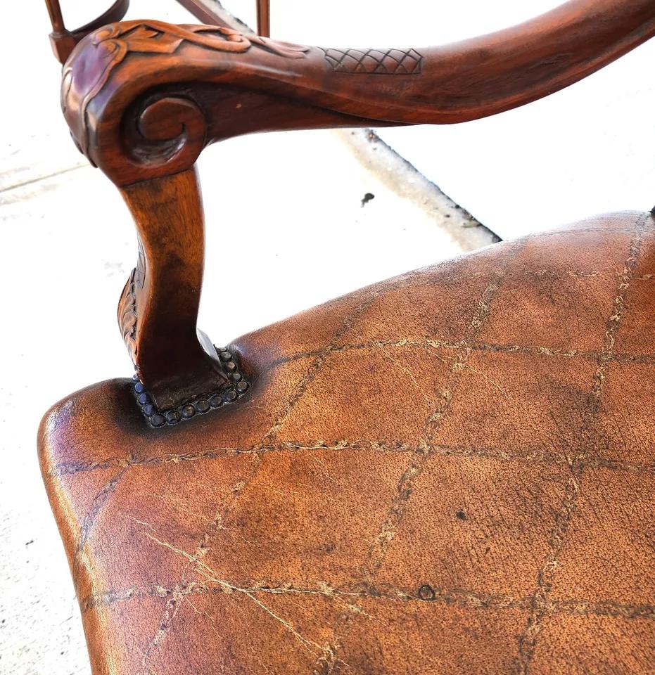 Theodore Alexander French Louis XV Leather Arm Chair For Sale 5