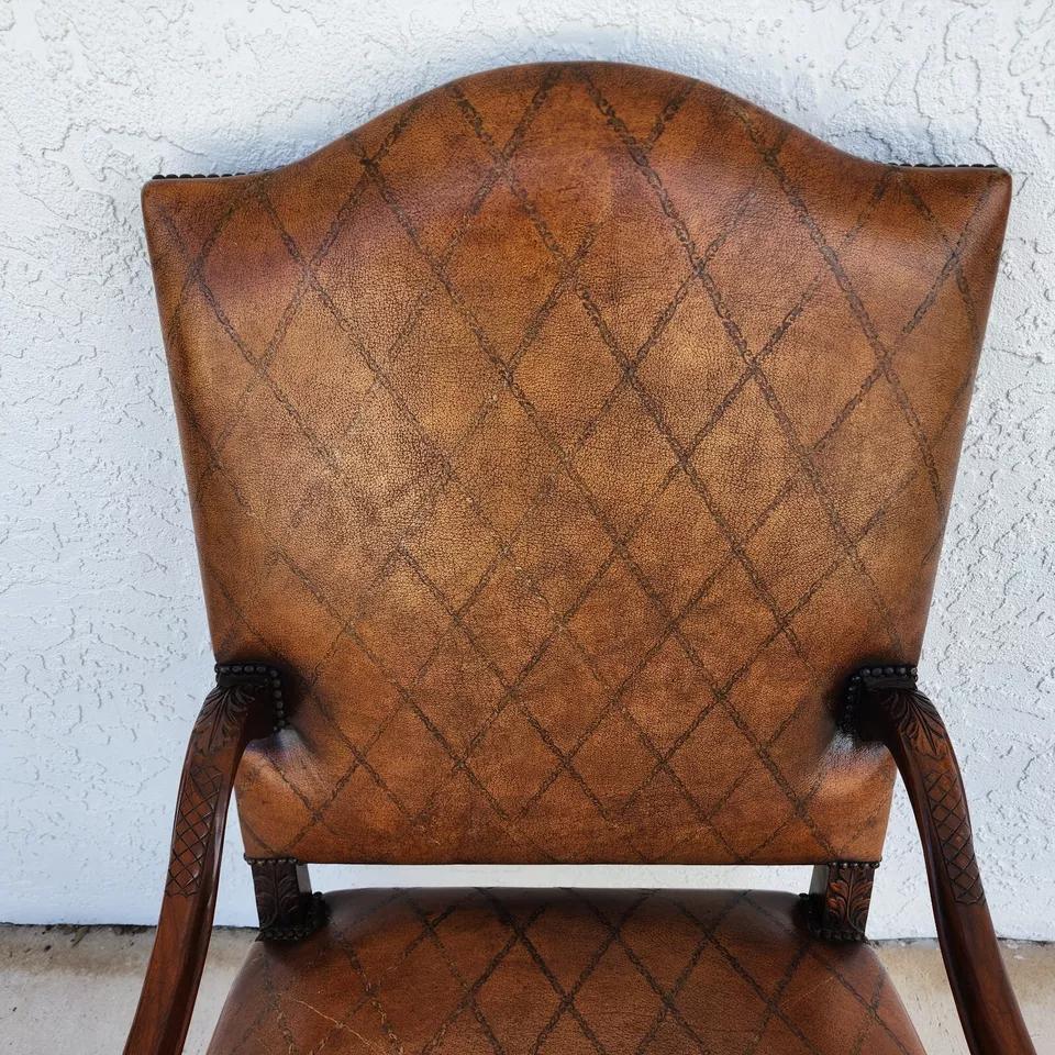 Theodore Alexander French Louis XV Leather Arm Chair For Sale 6