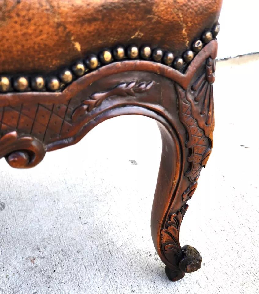 Theodore Alexander French Louis XV Leather Arm Chair For Sale 8