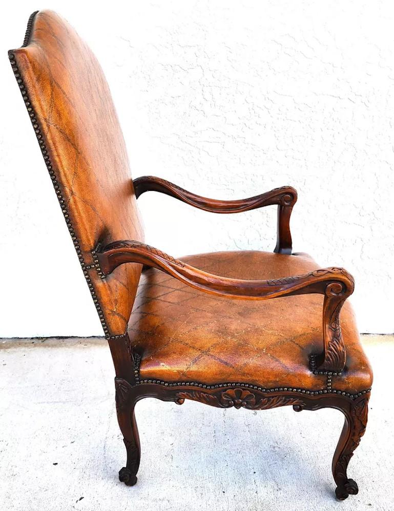Theodore Alexander French Louis XV Leather Arm Chair For Sale 9