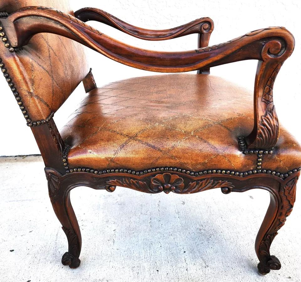 Theodore Alexander French Louis XV Leather Arm Chair For Sale 10