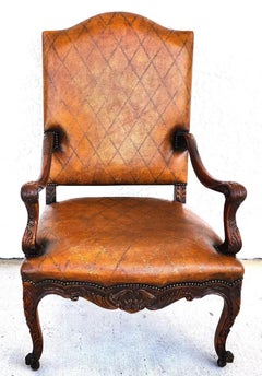 Theodore Alexander French Louis XV Leather Arm Chair