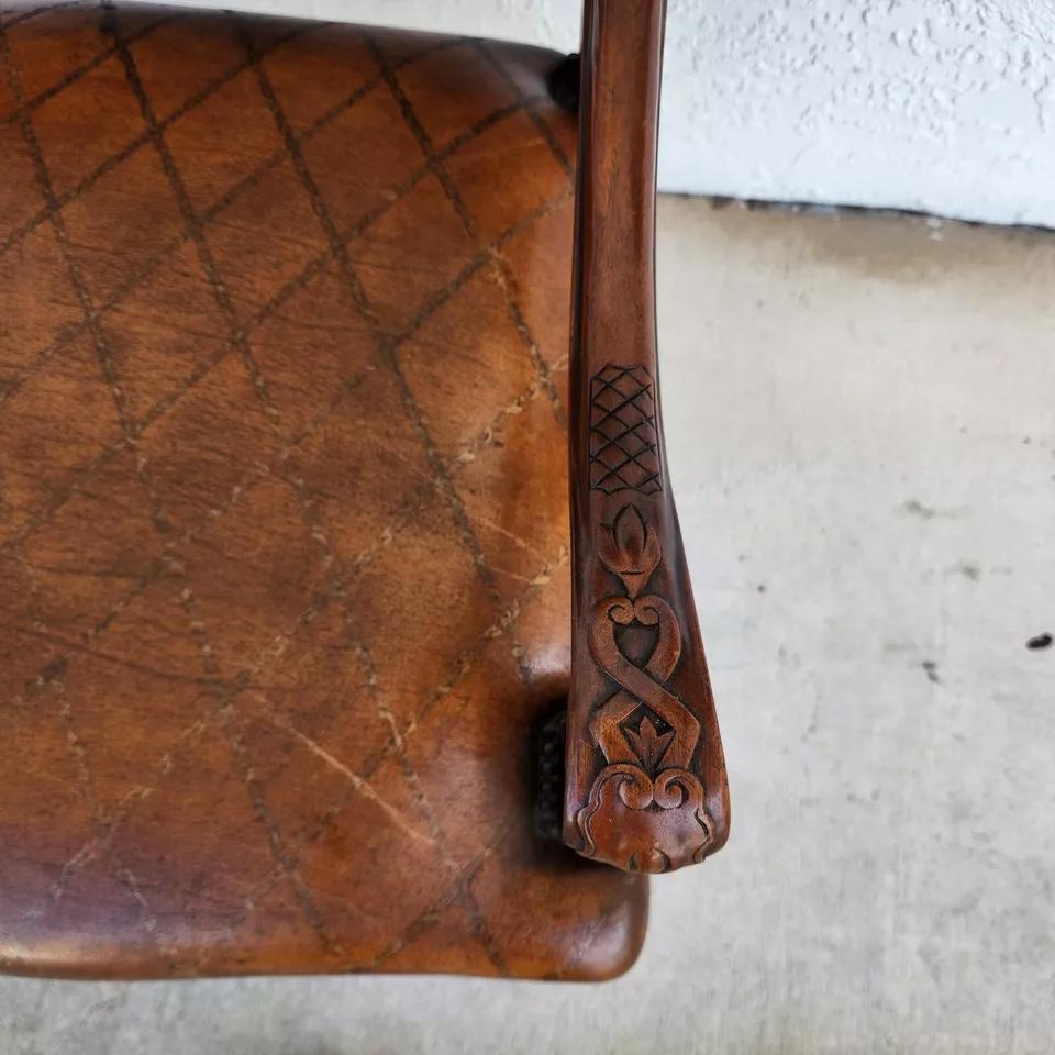 Theodore Alexander French Louis XV Leather Arm Chair For Sale 1