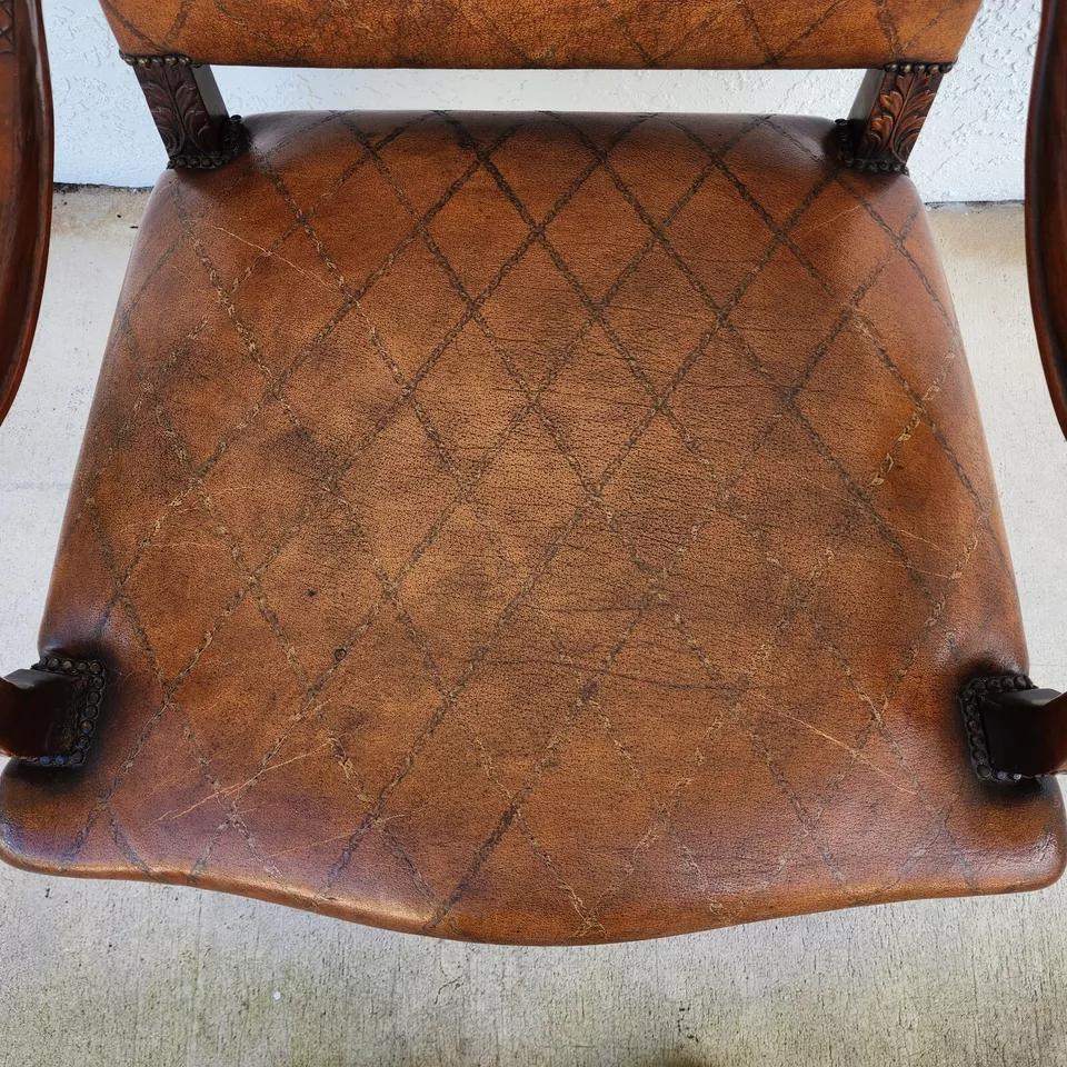 Theodore Alexander French Louis XV Leather Arm Chair For Sale 4