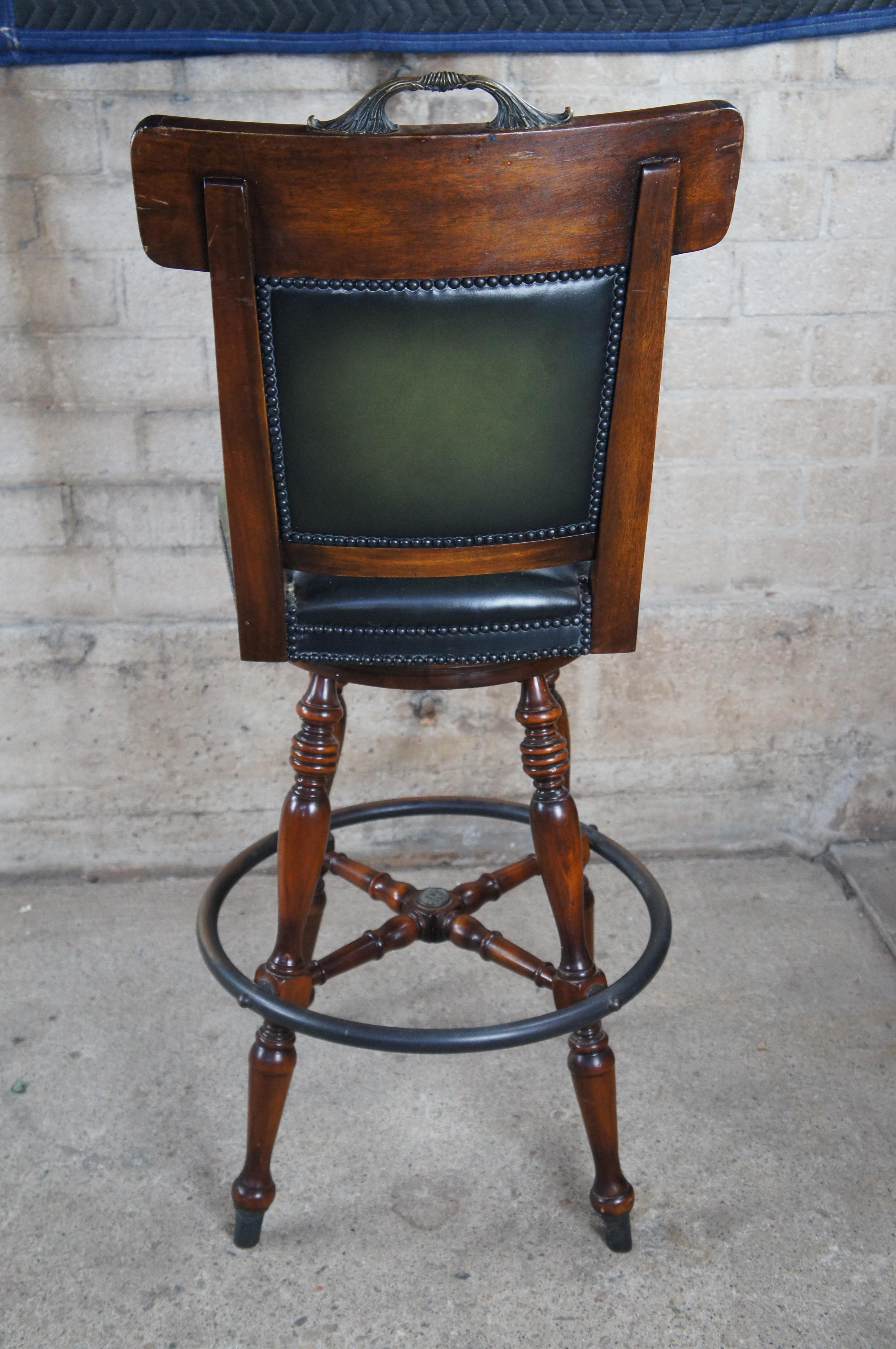 Theodore Alexander French Louis XV Mahogany Green Leather Swivel Bar Stool For Sale 2