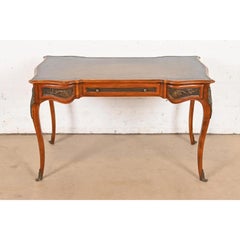 Theodore Alexander French Louis XV Walnut Bureau Plat Leather Top Desk