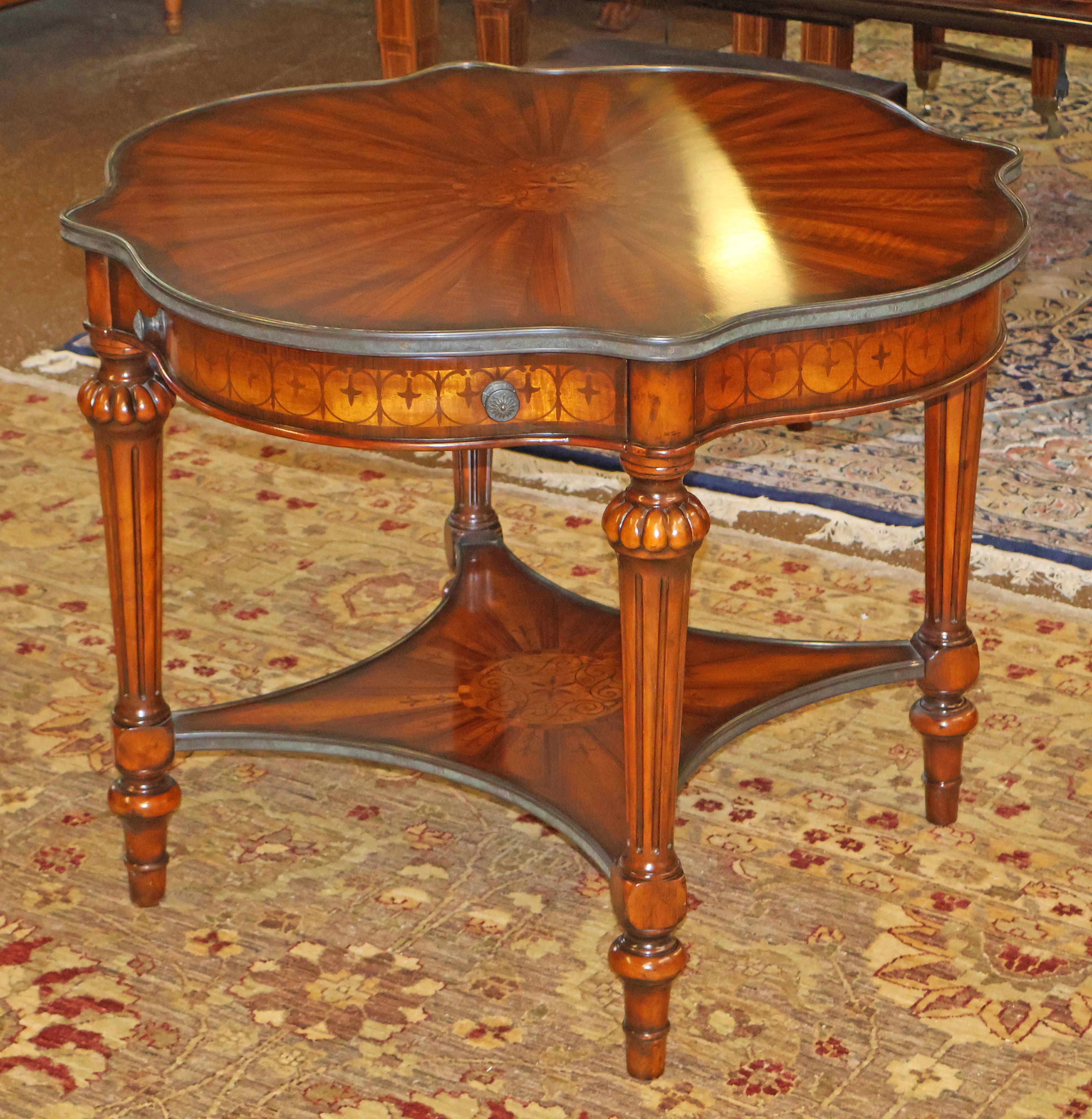 Louis XVI Theodore Alexander French Style Inlaid Burled Walnut Lamp End Center Table For Sale