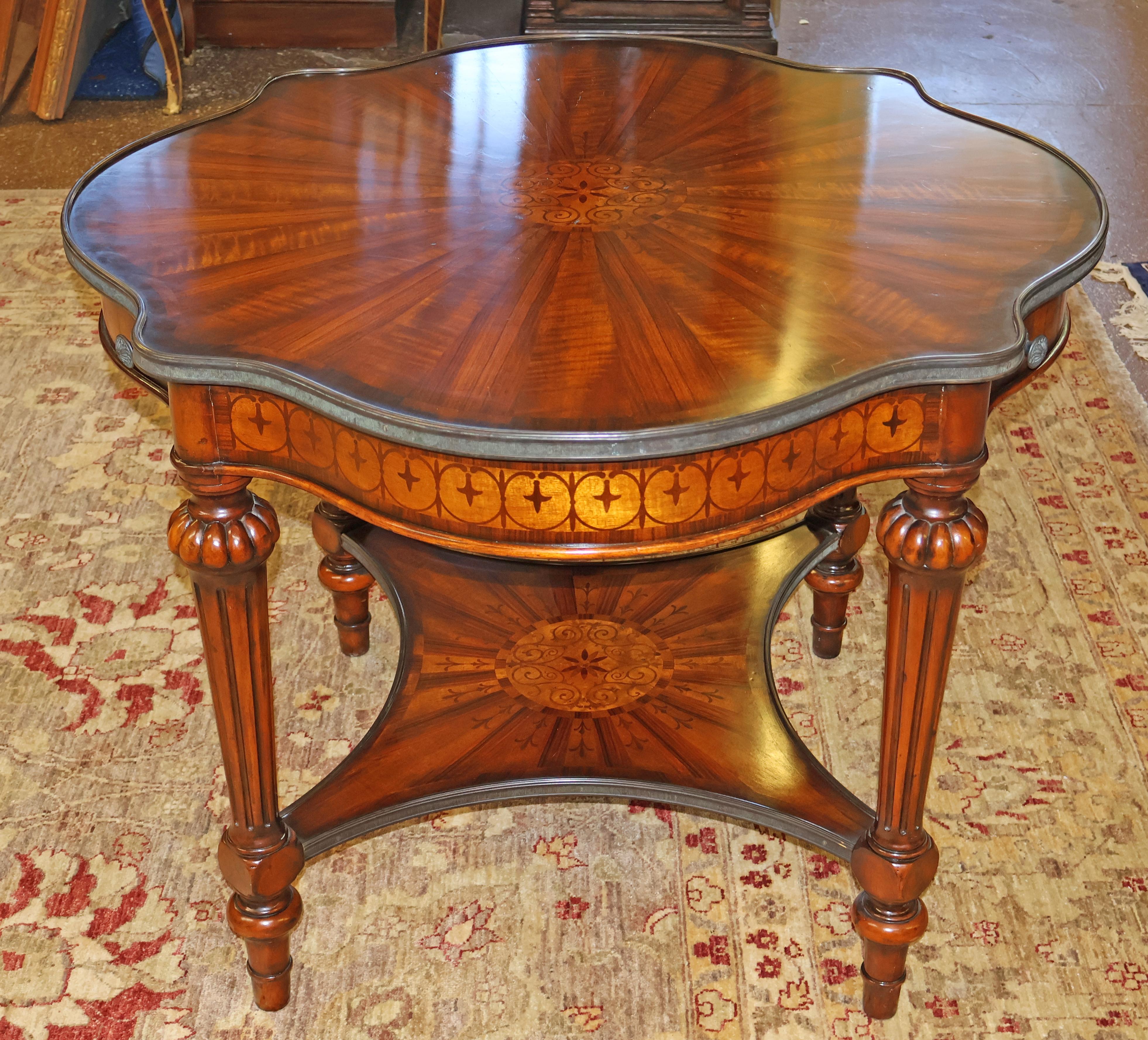 Contemporary Theodore Alexander French Style Inlaid Burled Walnut Lamp End Center Table For Sale