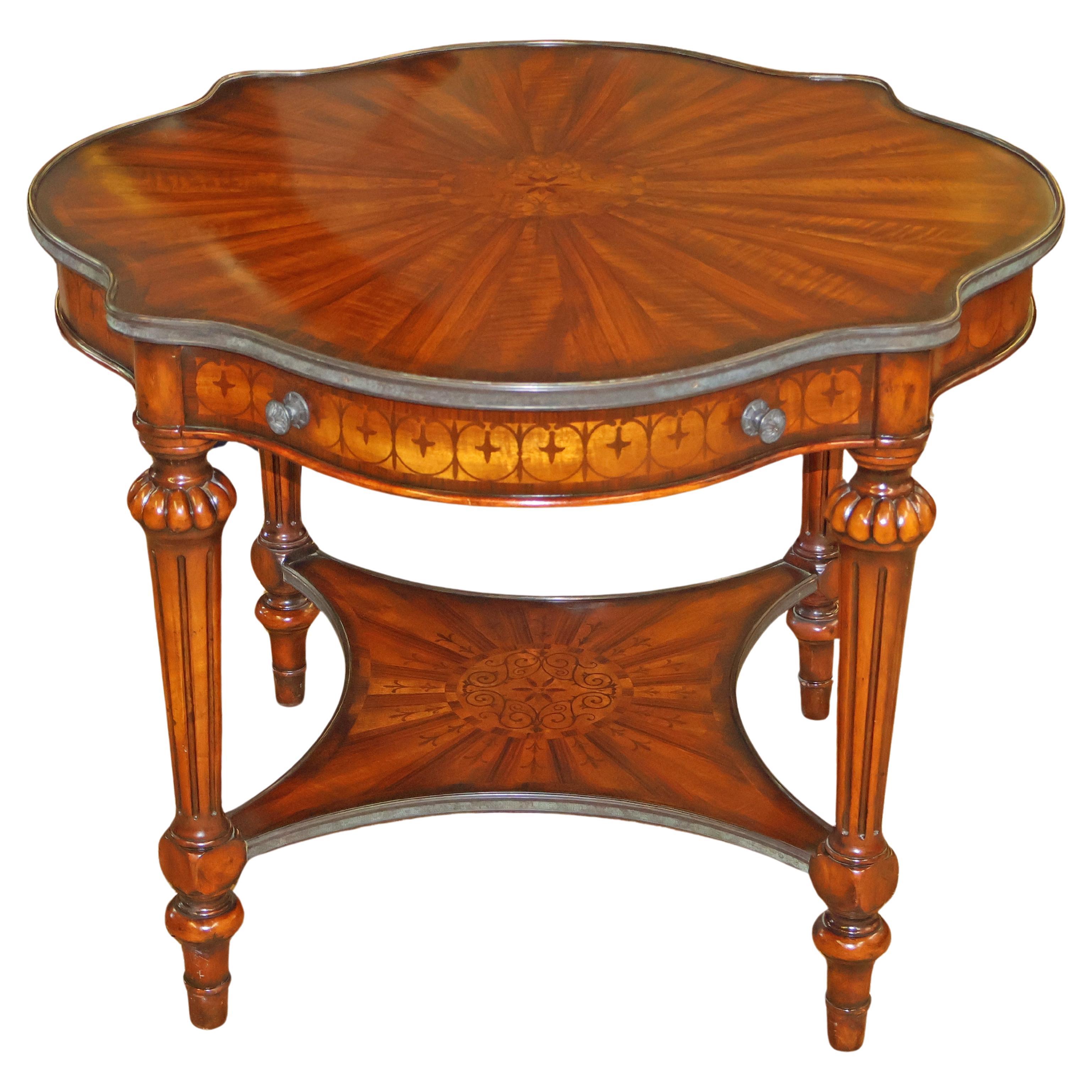 Theodore Alexander French Style Inlaid Burled Walnut Lamp End Center Table For Sale