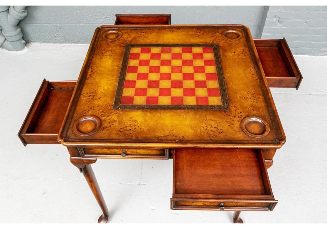 Wood Theodore Alexander Games Table with Leather Checkerboard on Top