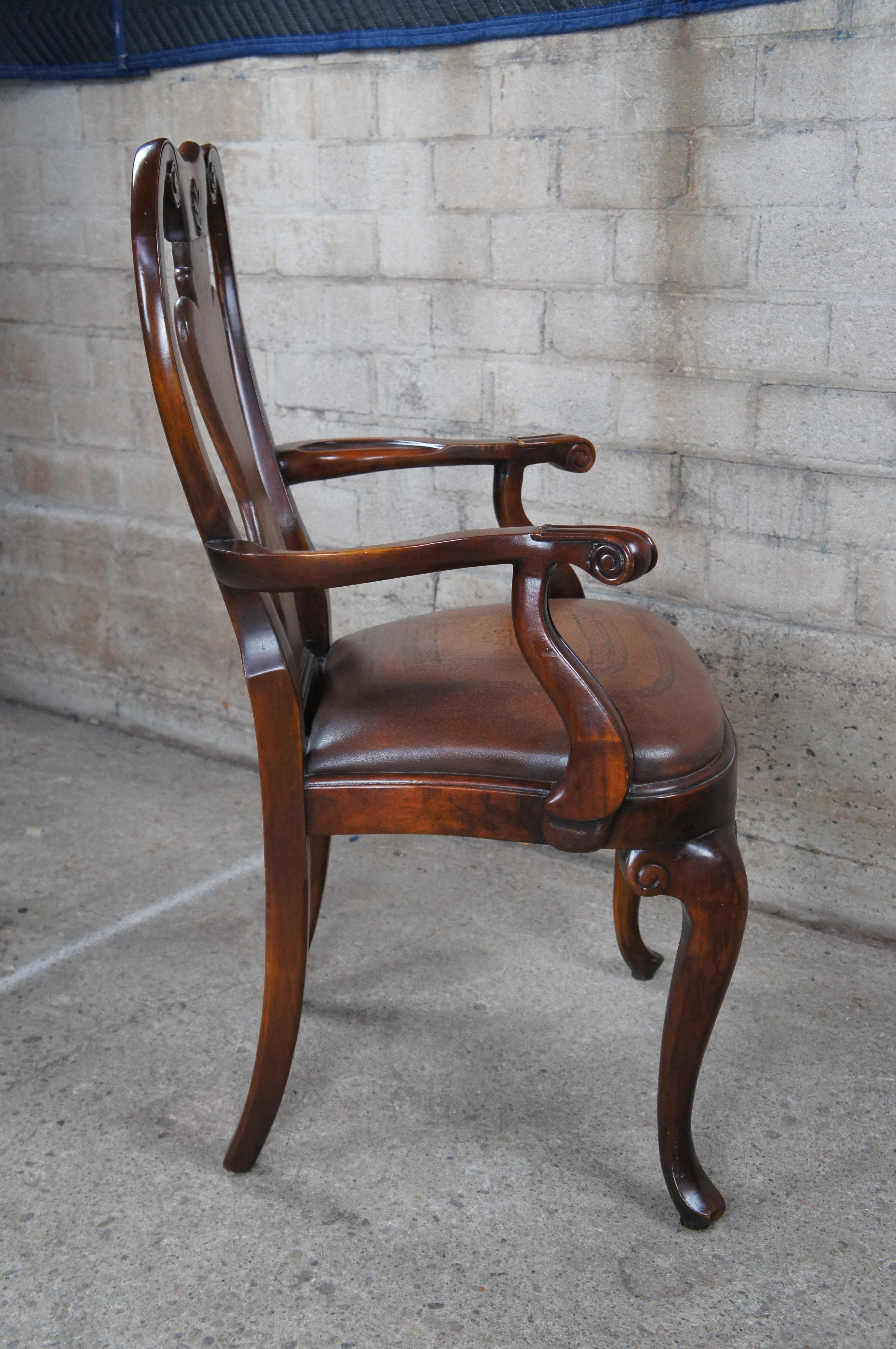 Theodore Alexander Georgian Queen Anne Style Mahogany & Leather Arm Desk Chair For Sale 6