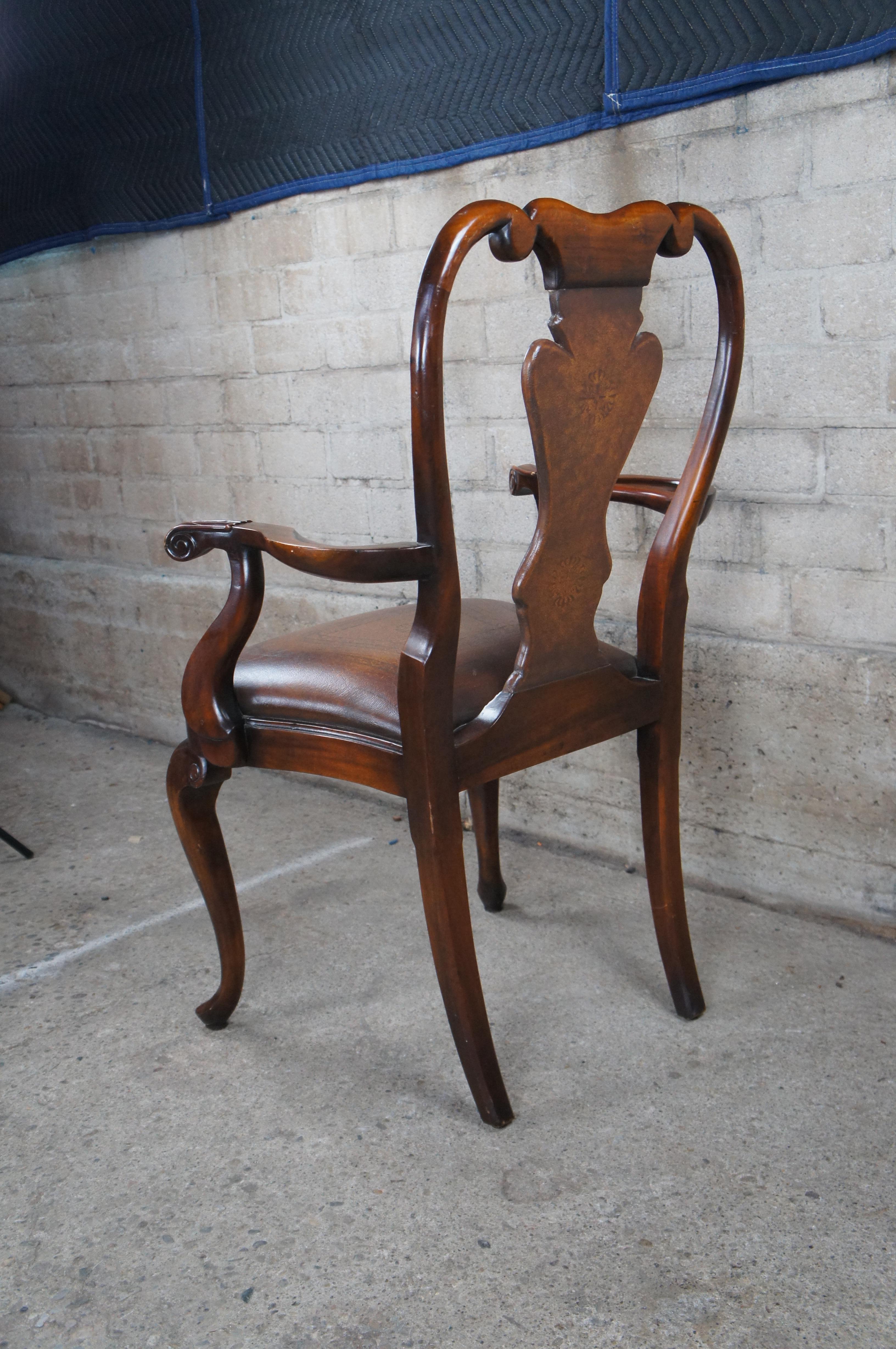 Theodore Alexander Georgian Queen Anne Style Mahogany & Leather Arm Desk Chair For Sale 3