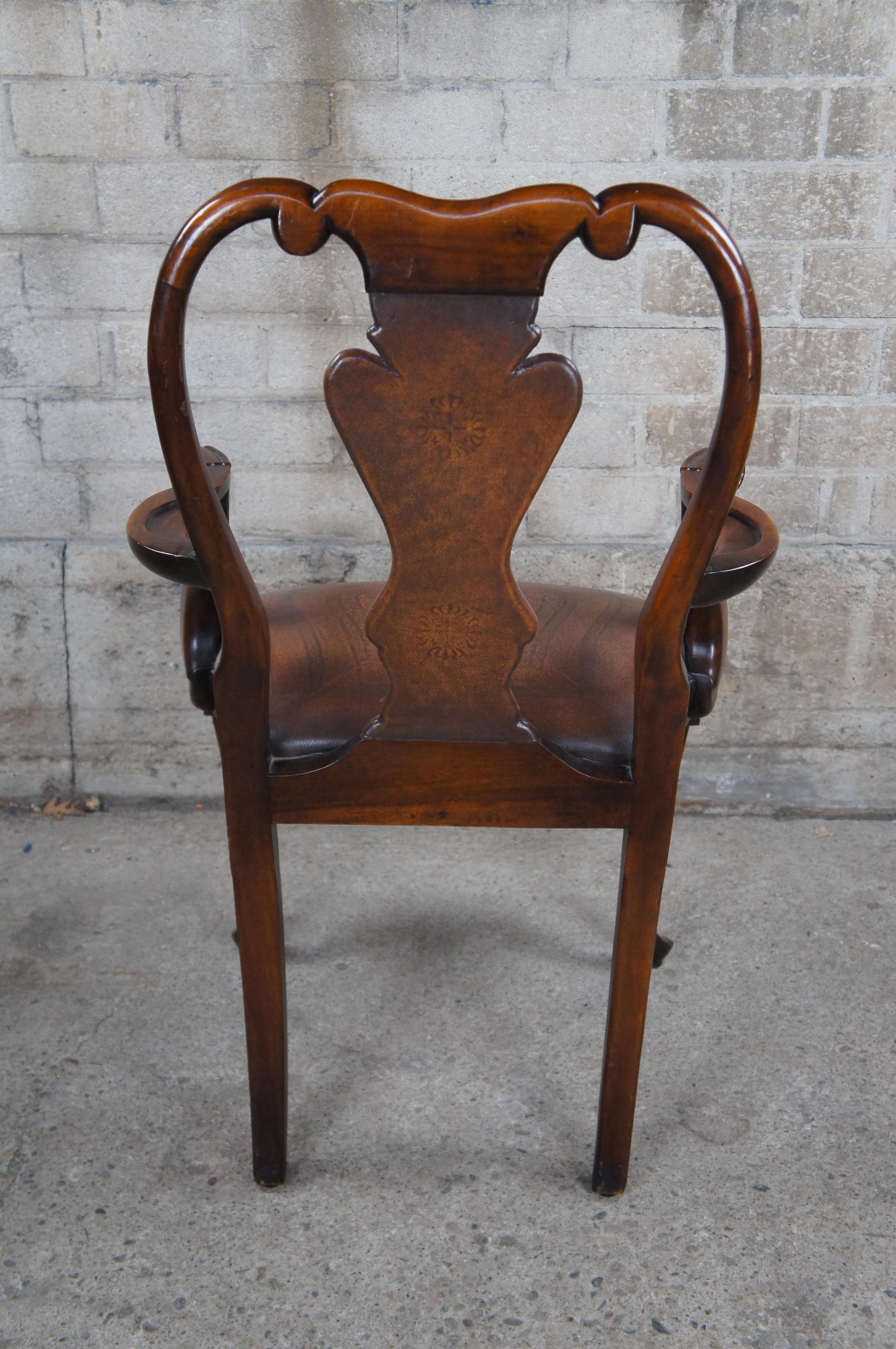 Theodore Alexander Georgian Queen Anne Style Mahogany & Leather Arm Desk Chair For Sale 4