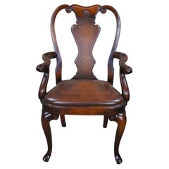 Vintage Theodore Alexander Georgian Queen Anne Style Mahogany & Leather Arm Desk Chair