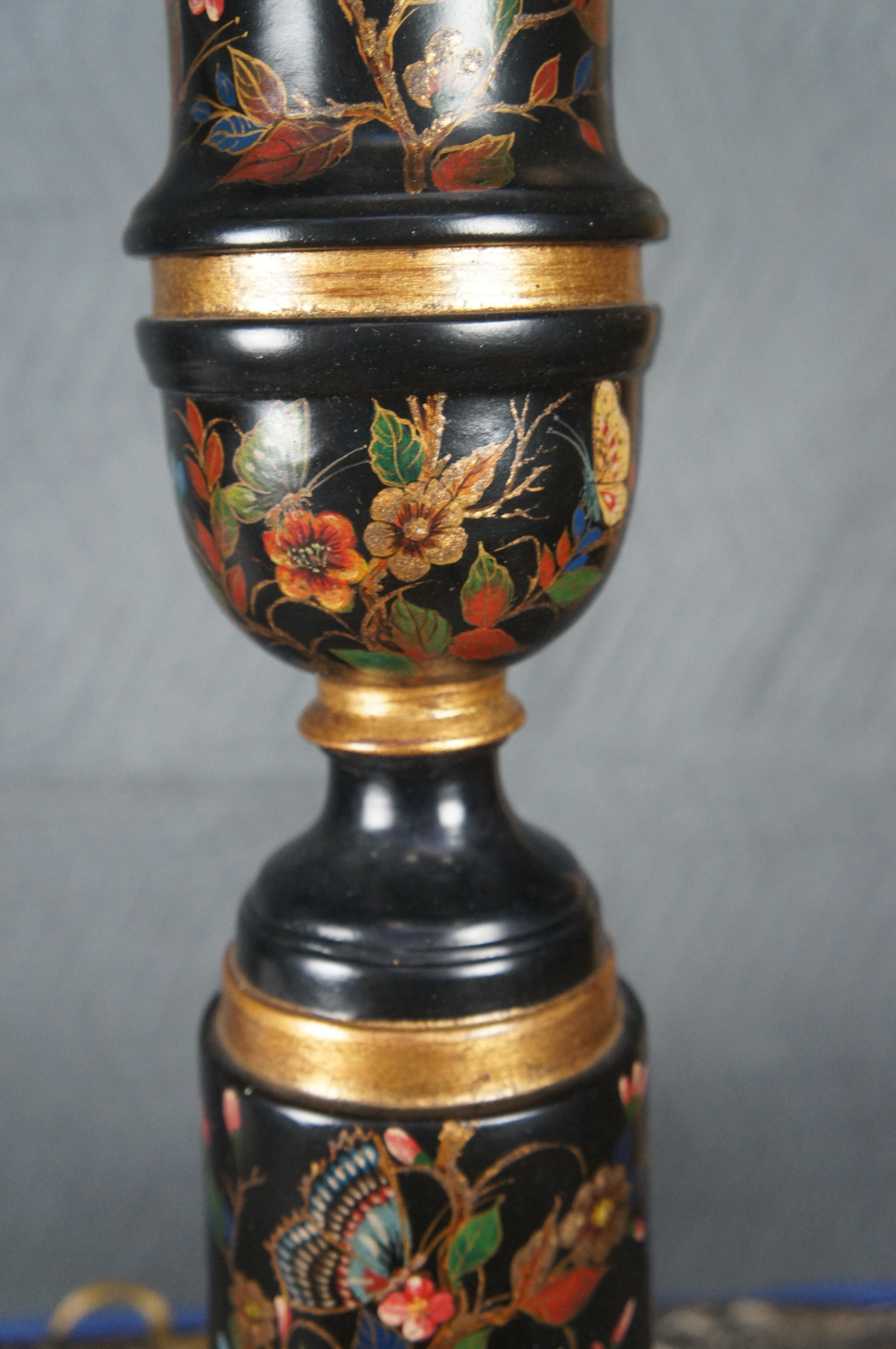 Theodore Alexander Hand Painted Black & Gold Tole Style Trophy Table Buffet Lamp For Sale 5