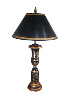 Theodore Alexander Hand Painted Black & Gold Tole Style Trophy Table Buffet Lamp