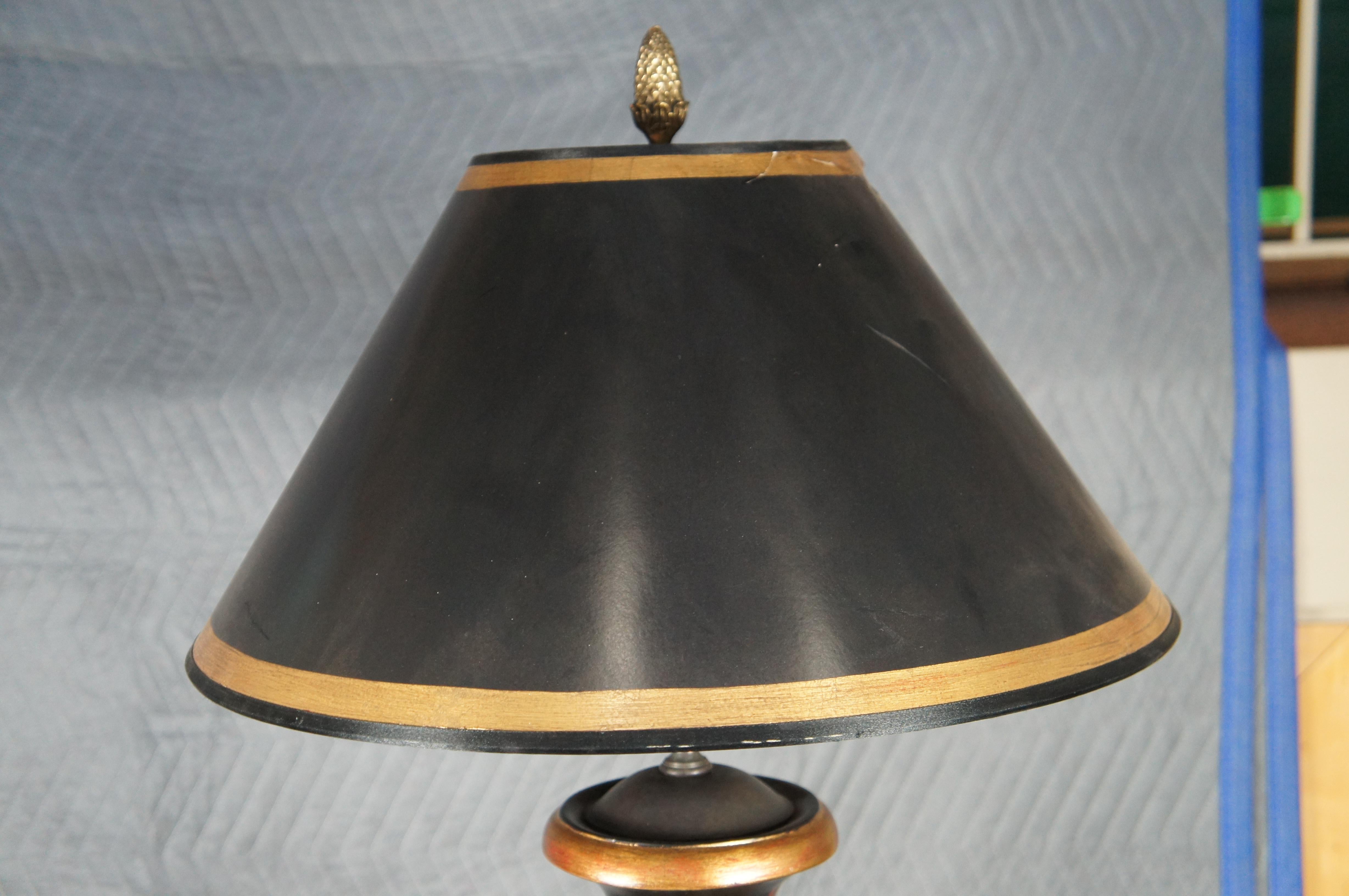 Theodore Alexander Hand Painted Black & Gold Tole Style Trophy Table Buffet Lamp For Sale 4