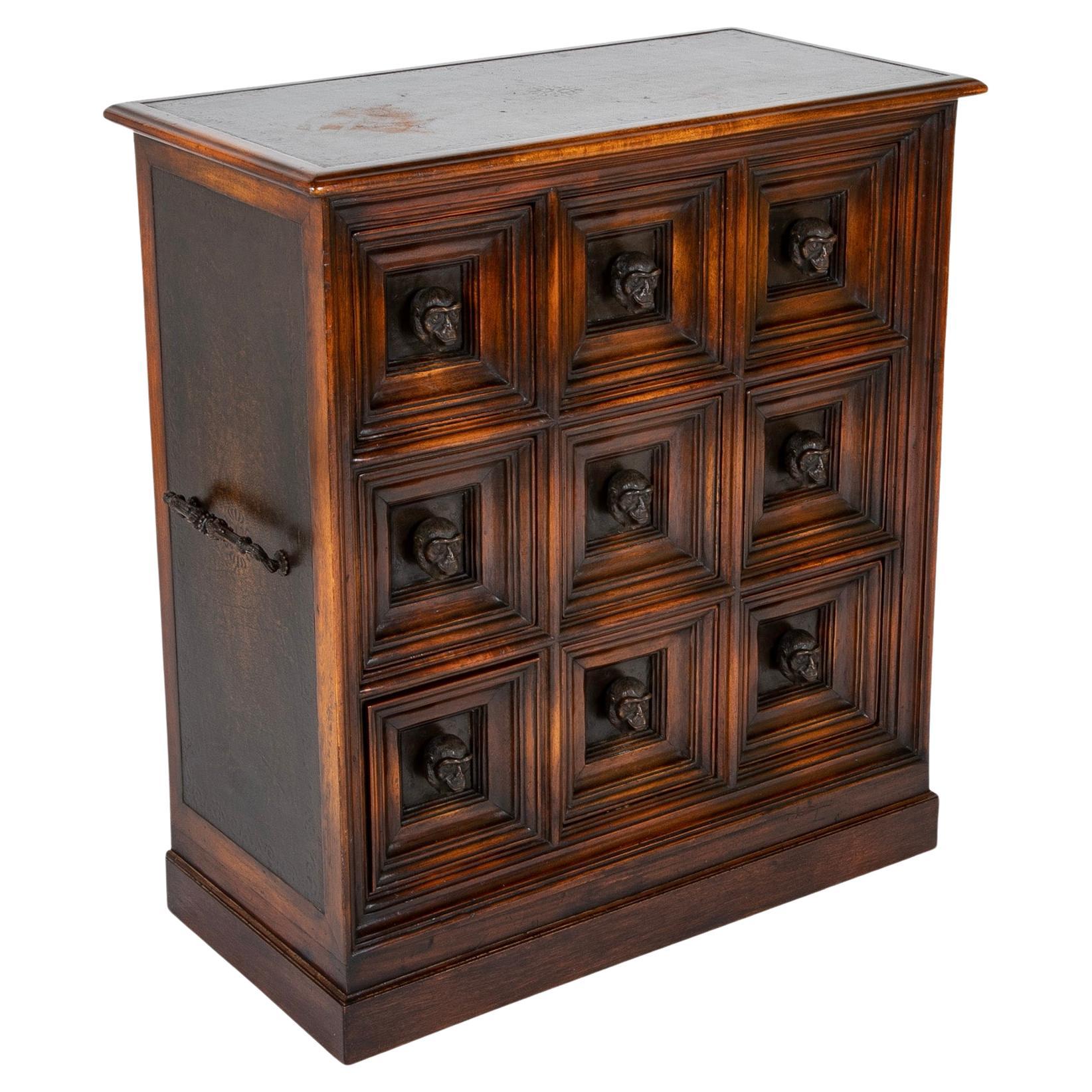Theodore Alexander Humorous Chest of Nine Drawers with Bronze Monkey Head Pulls For Sale