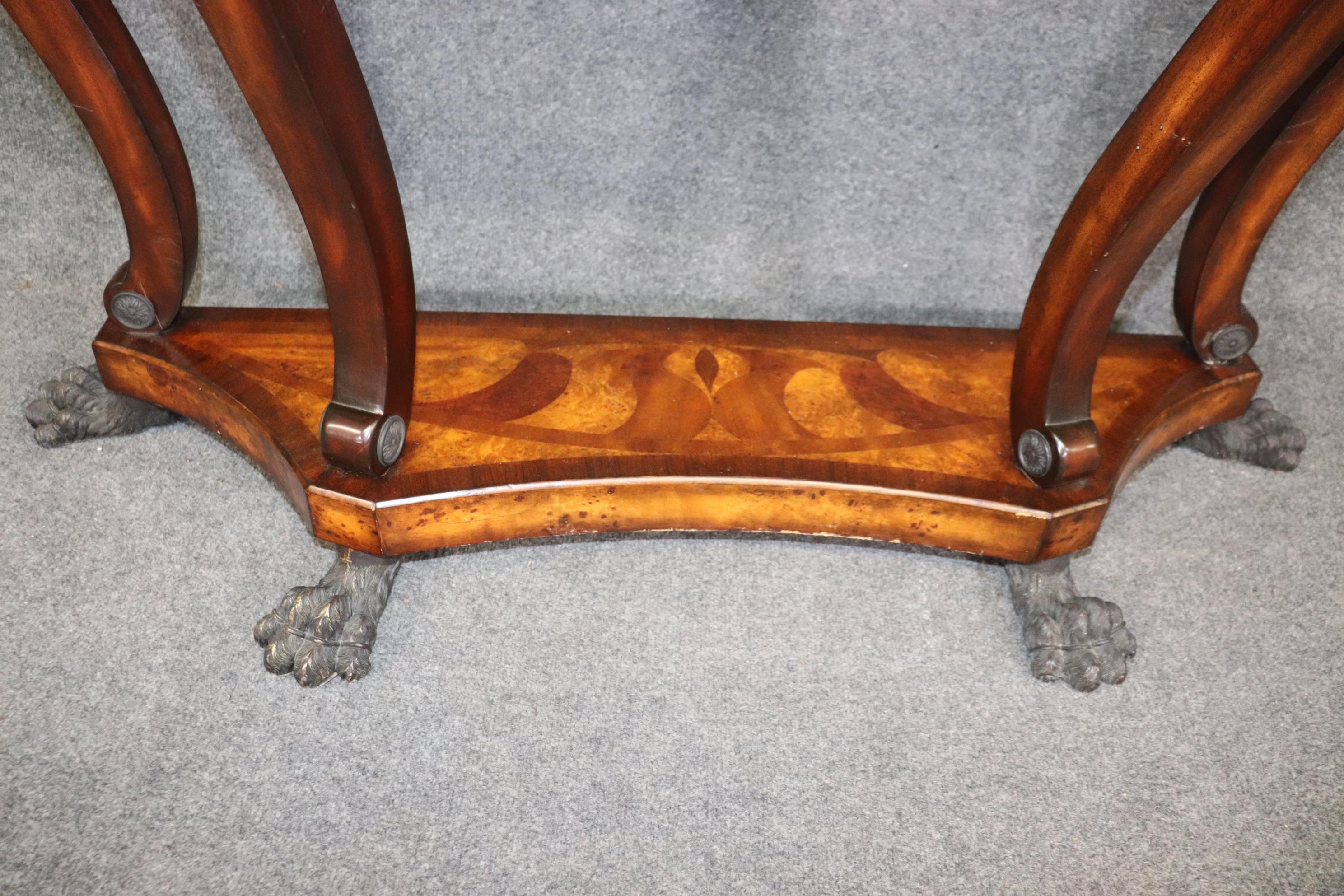 Theodore Alexander Inlaid Bronze Paw Footed Burled Walnut Console Table  For Sale 4