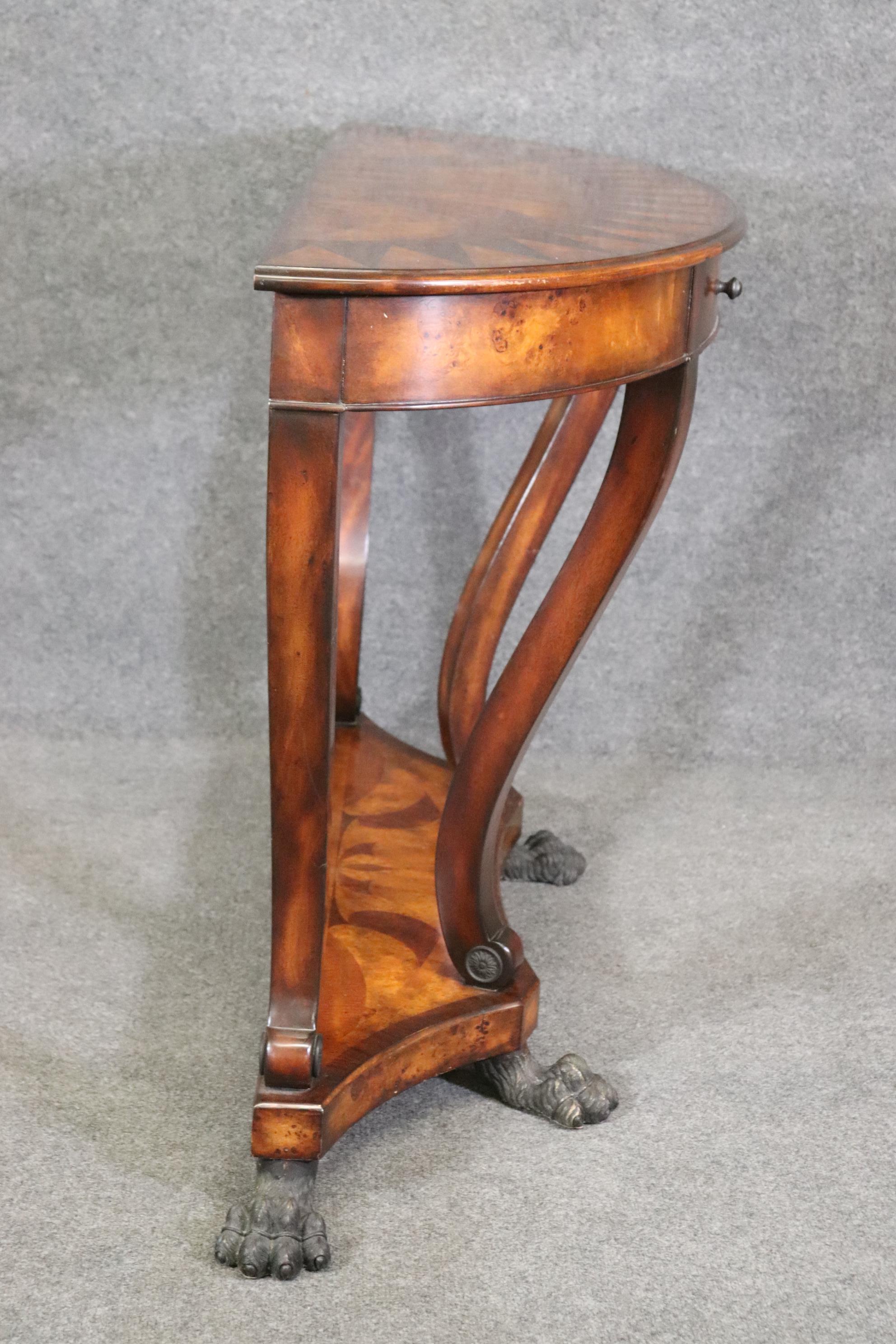 Theodore Alexander Inlaid Bronze Paw Footed Burled Walnut Console Table  For Sale 1