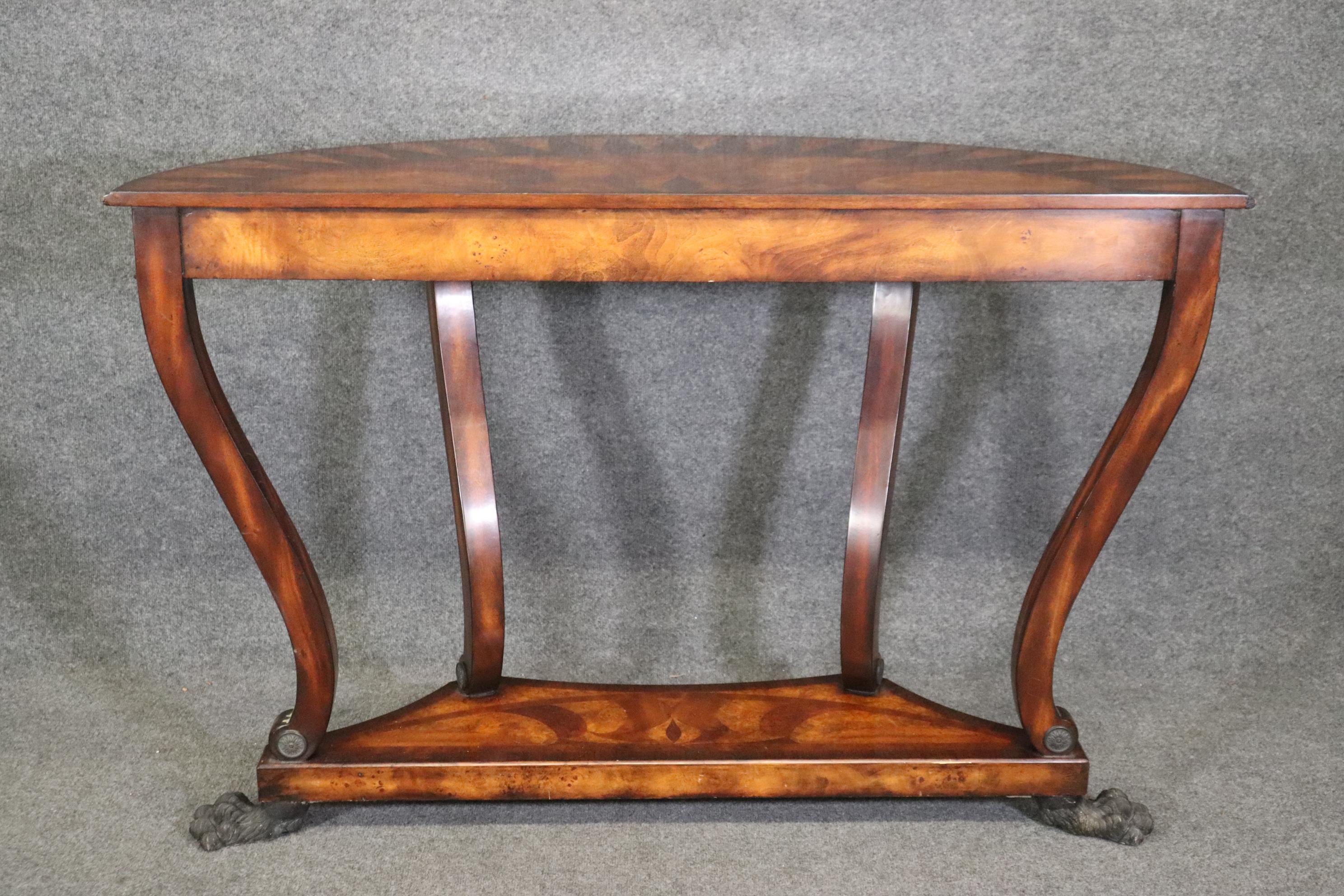 Theodore Alexander Inlaid Bronze Paw Footed Burled Walnut Console Table  For Sale 2