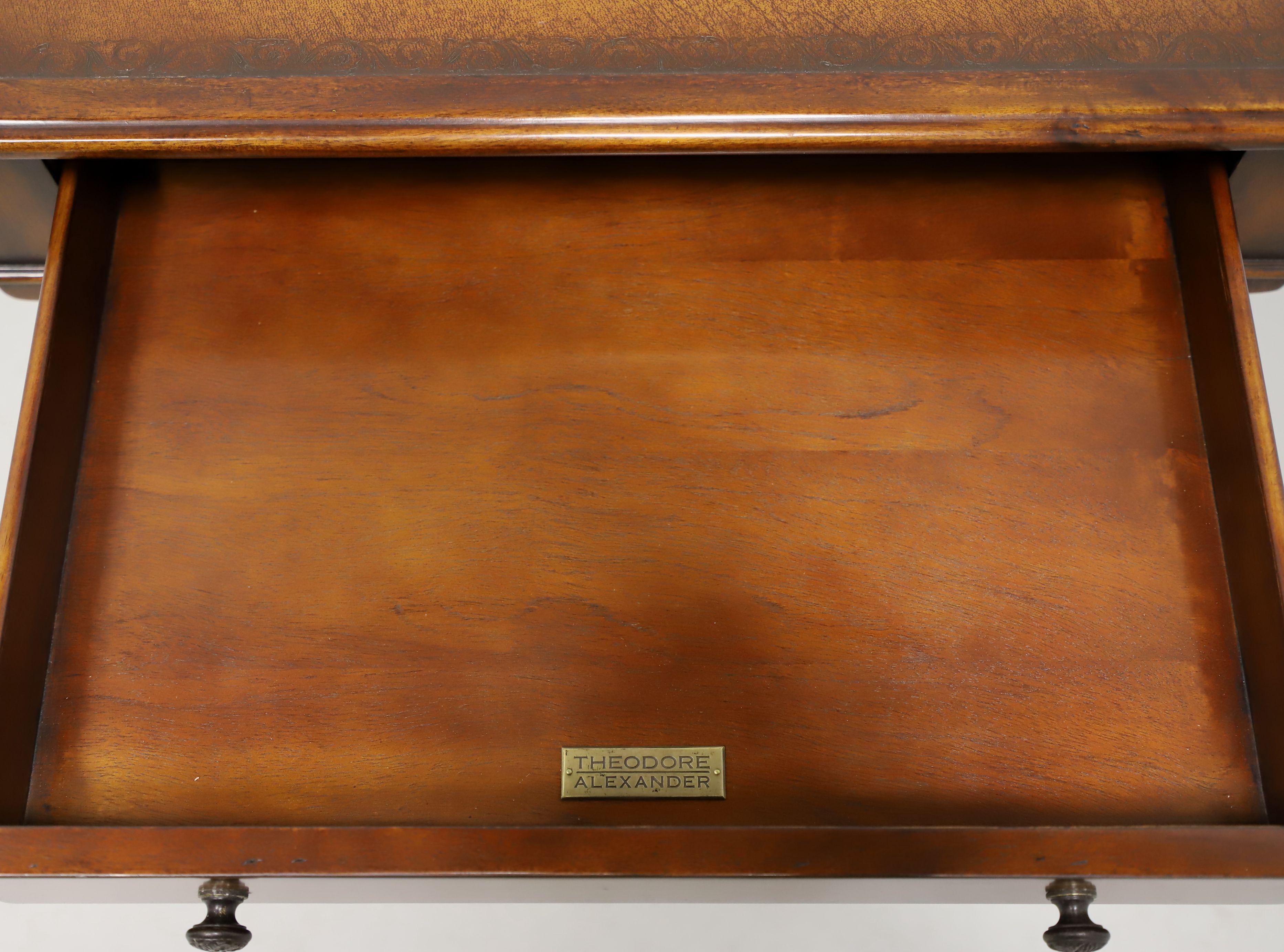THEODORE ALEXANDER Inlaid Walnut Acacia William & Mary Leather Top Game Table 3