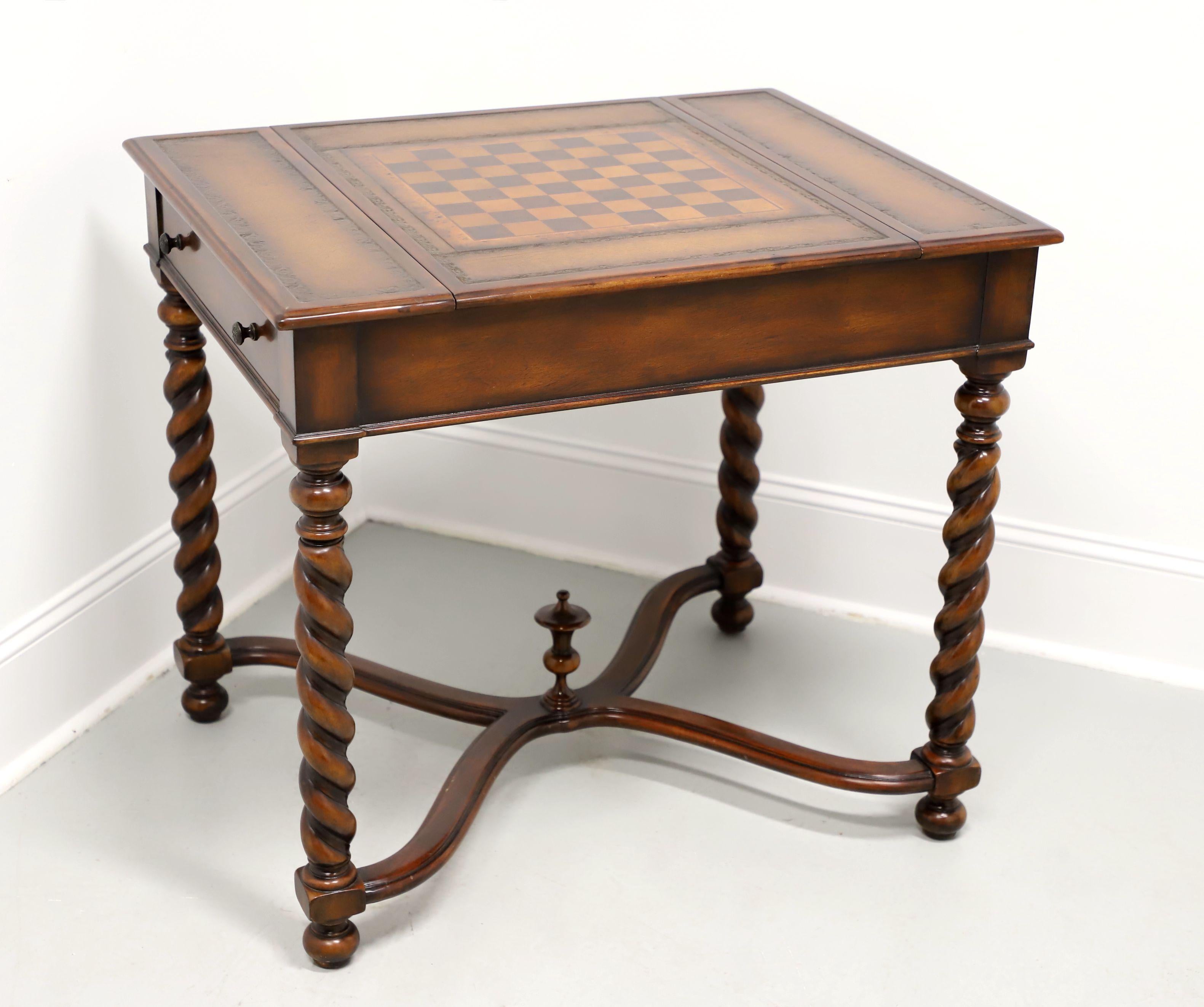 Vietnamese THEODORE ALEXANDER Inlaid Walnut Acacia William & Mary Leather Top Game Table