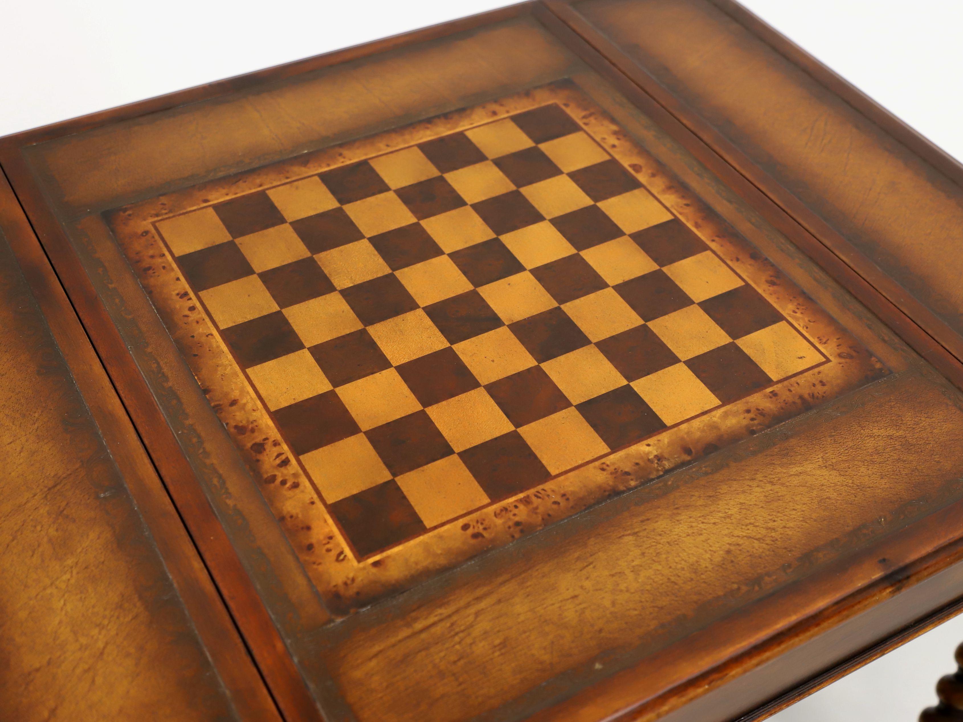Contemporary THEODORE ALEXANDER Inlaid Walnut Acacia William & Mary Leather Top Game Table