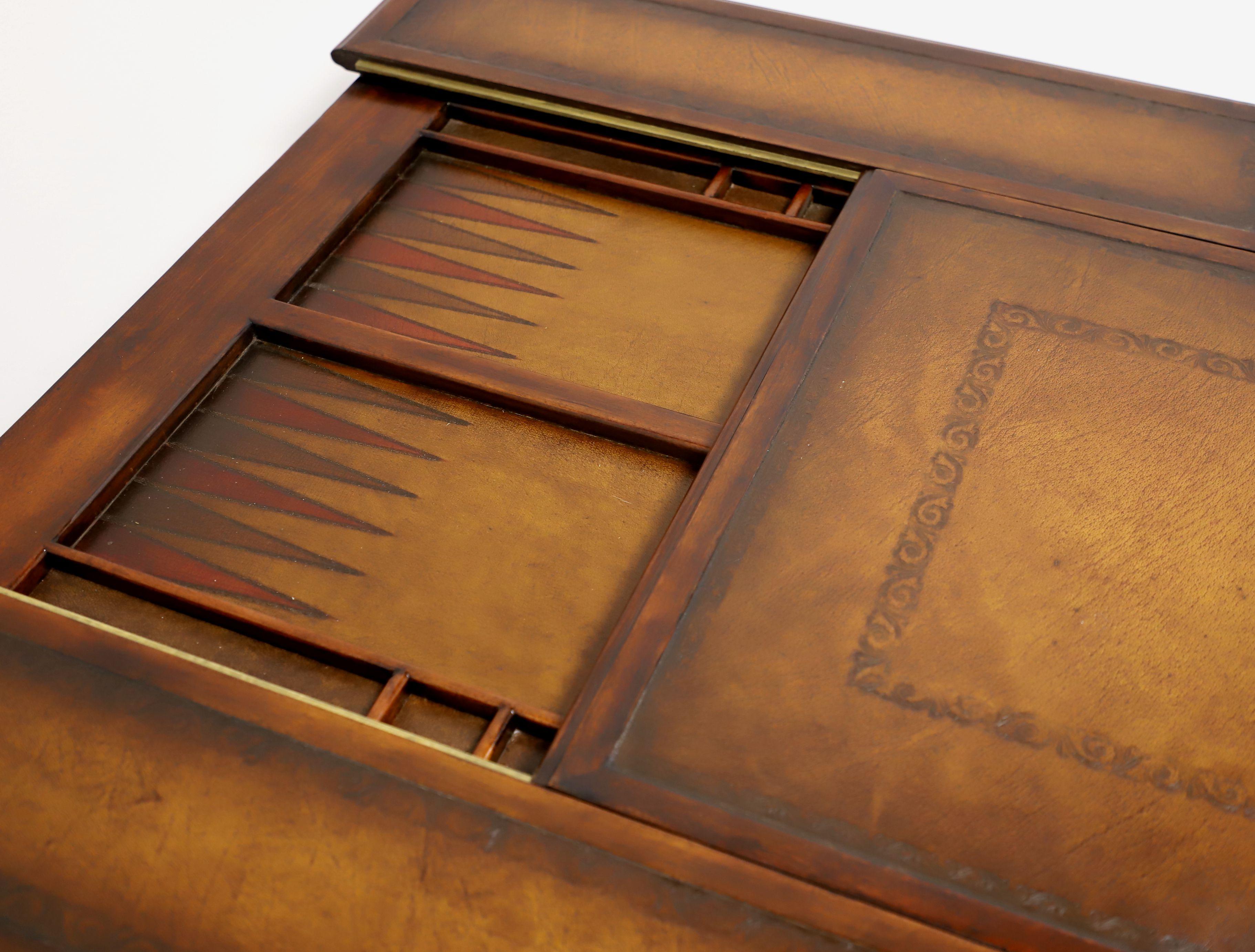 THEODORE ALEXANDER Inlaid Walnut Acacia William & Mary Leather Top Game Table 1