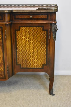 Theodore Alexander Italian Sideboard Marble Top Floral Inlay Brass Lion Mounts