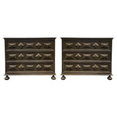 Theodore Alexander Jacobean Style Carved Alder And Brass Chests / Commode -Pair