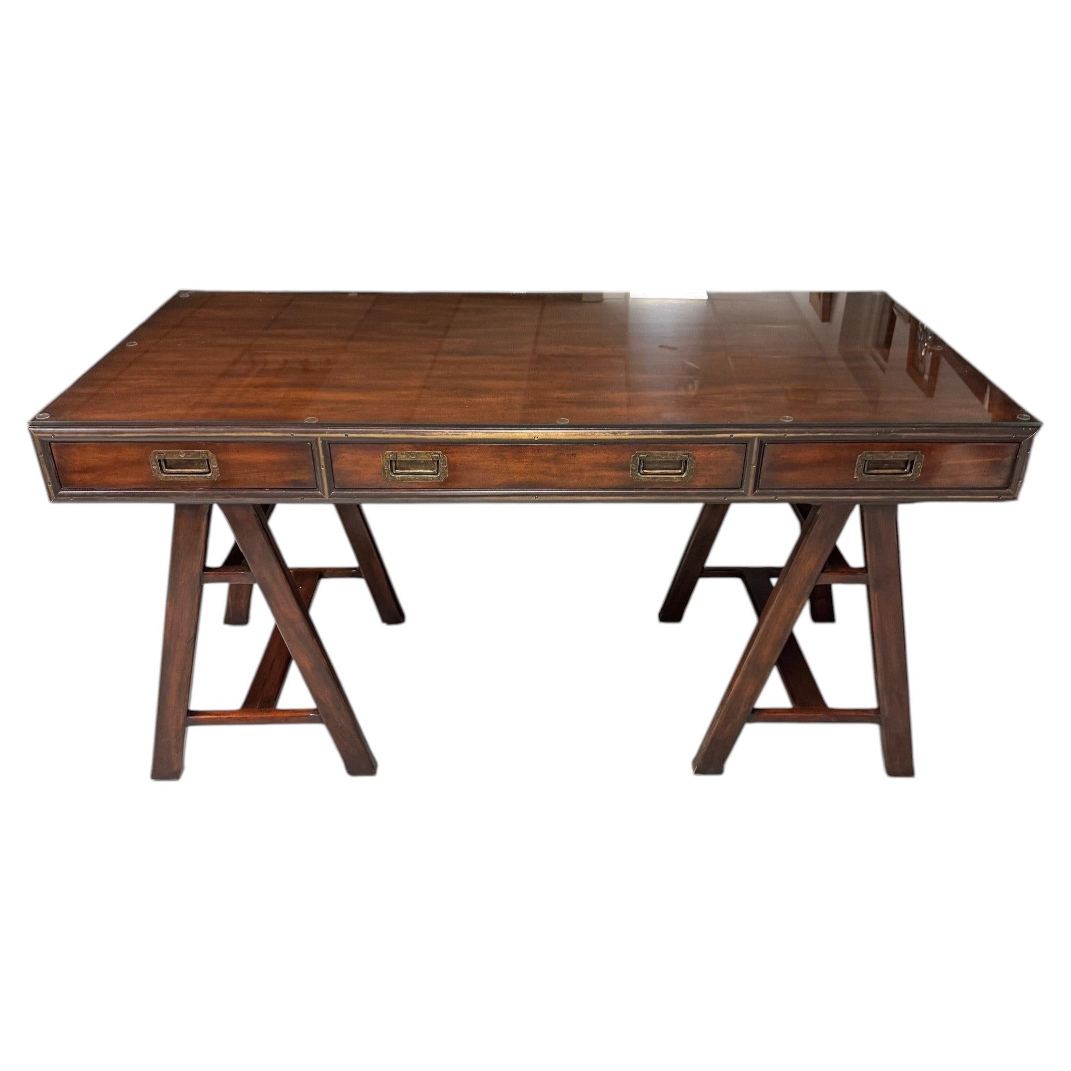 Theodore Alexander Jodhpur Campaign Writing Desk, Mahogany & Brass Fittings