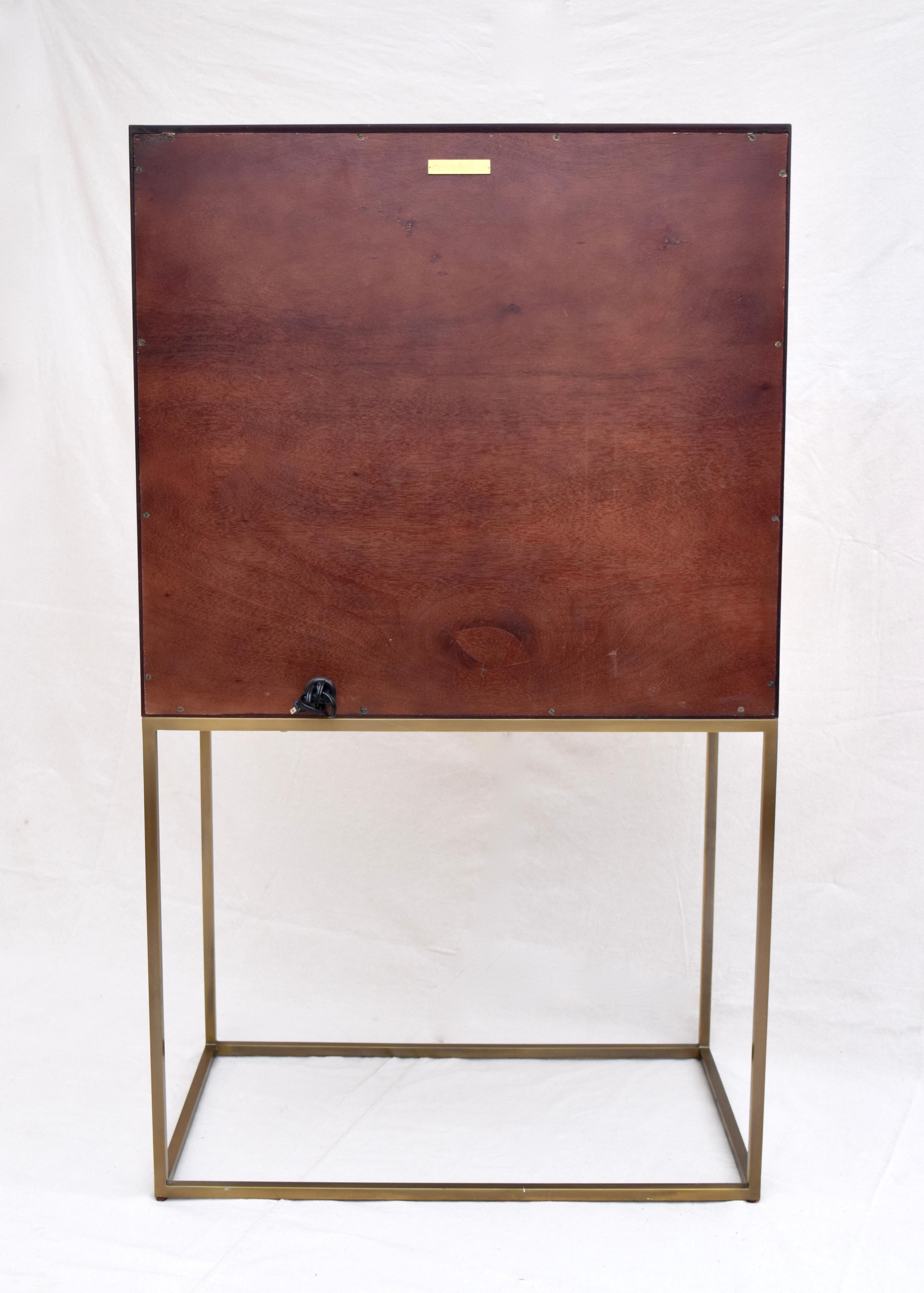 Theodore Alexander Keno Bros, Collection Burl and Brass Bar Cabinet For Sale 2