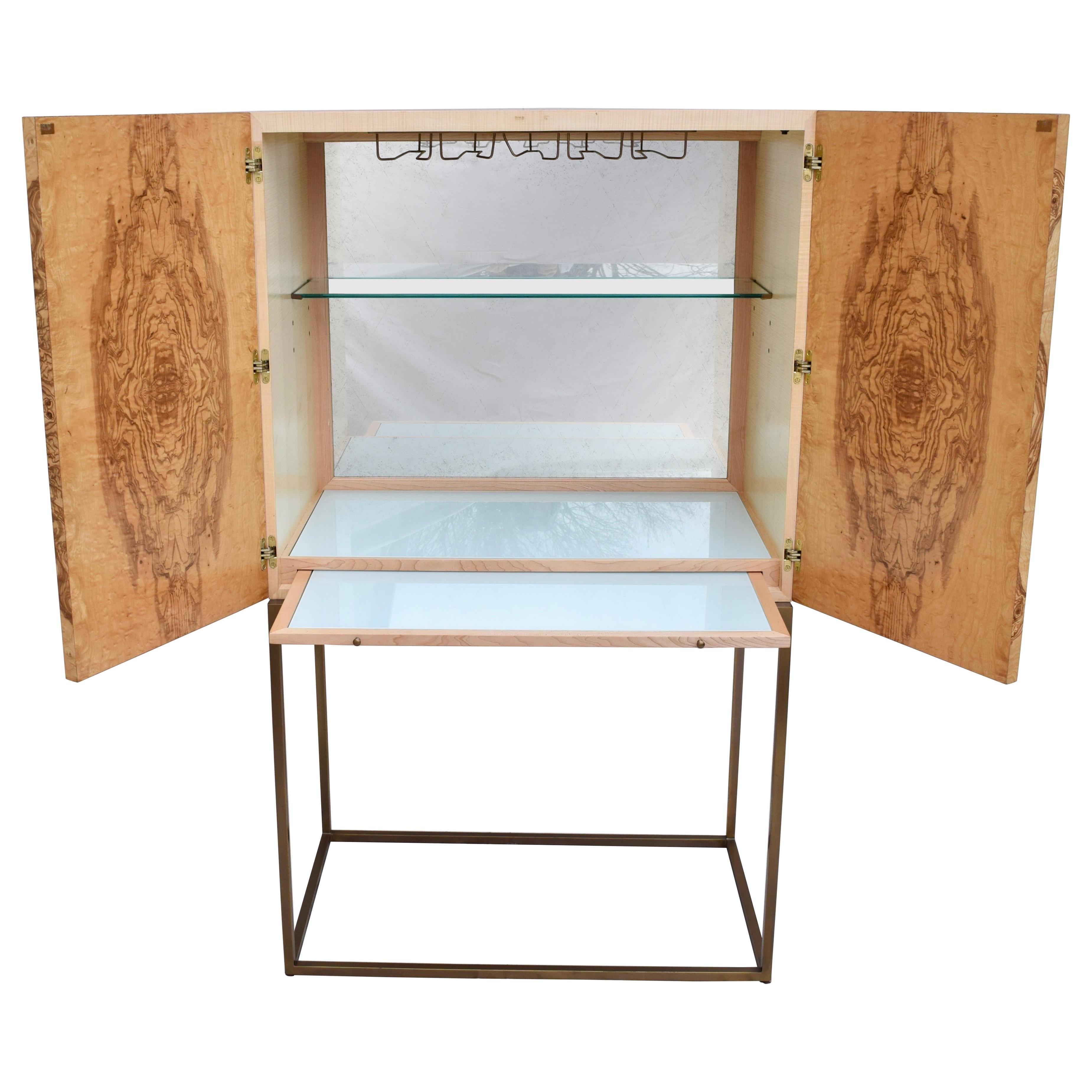 Theodore Alexander Keno Bros, Collection Burl and Brass Bar Cabinet For Sale